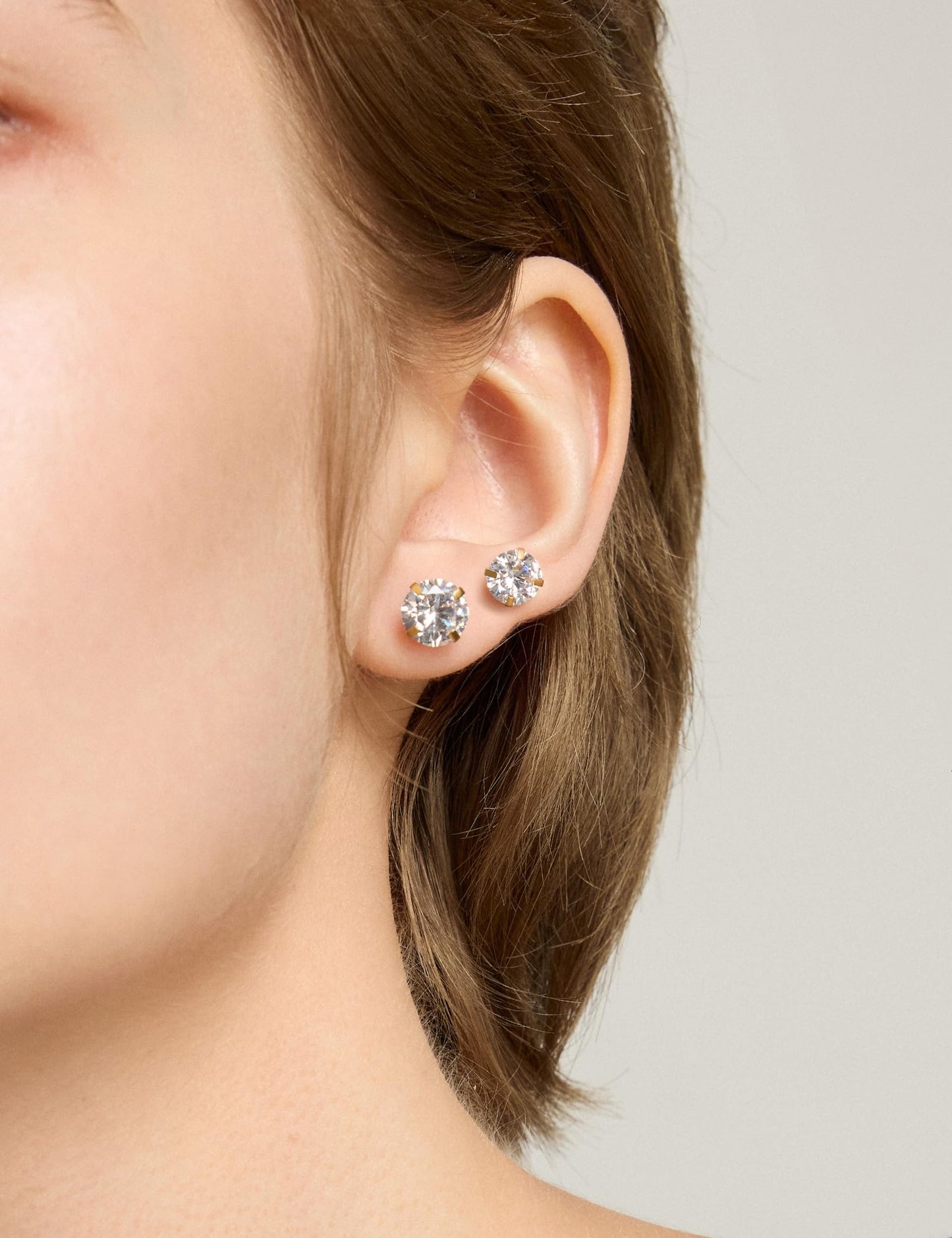 6 Pairs Stud Earrings Hypoallergenic Cubic Zirconia 316L Earrings Stainless Steel CZ Earrings Set 3-8mm (gold)