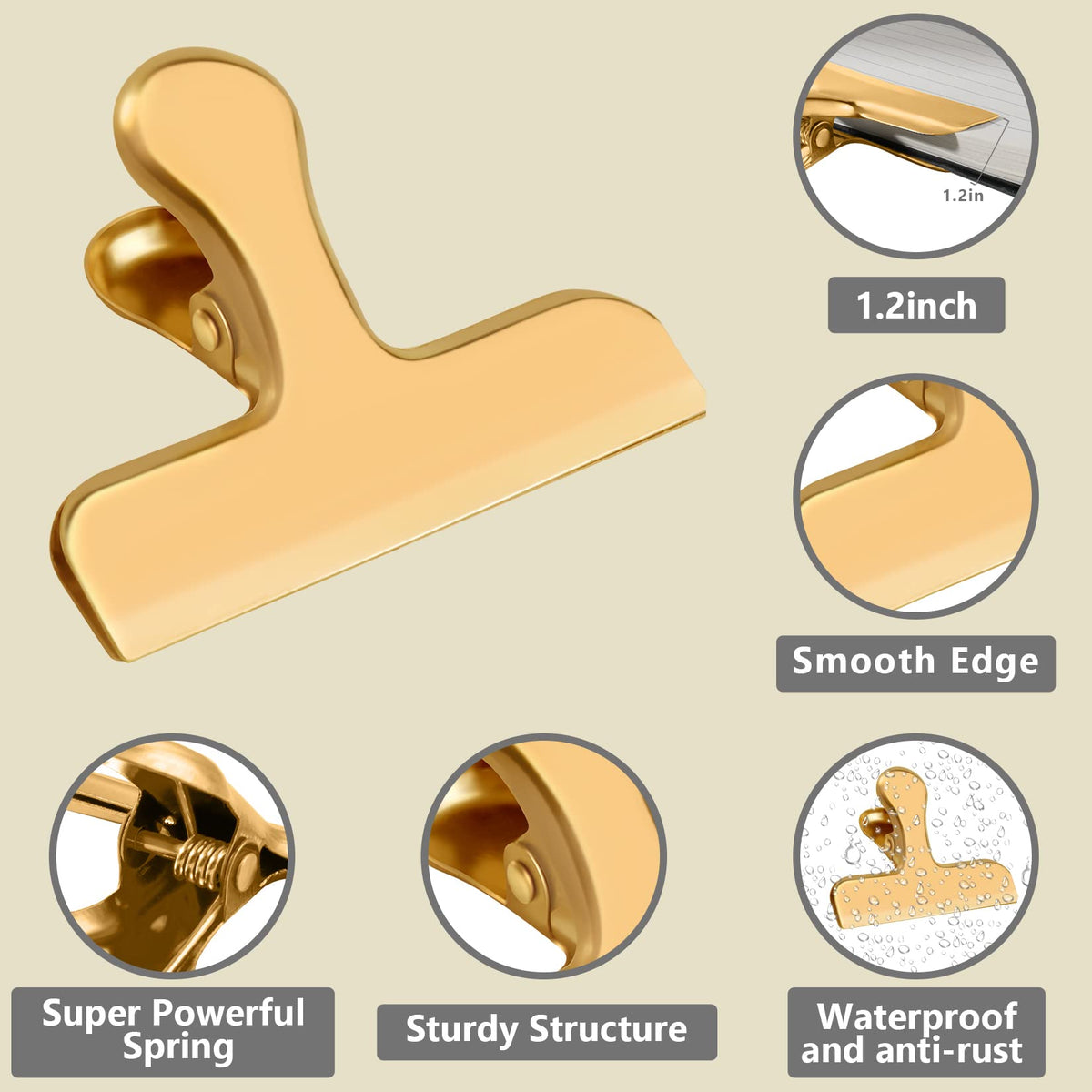 Chip Clip 20 Pack Gold Bag Clips for Food and Daily Snack Bag Use (20 Count)