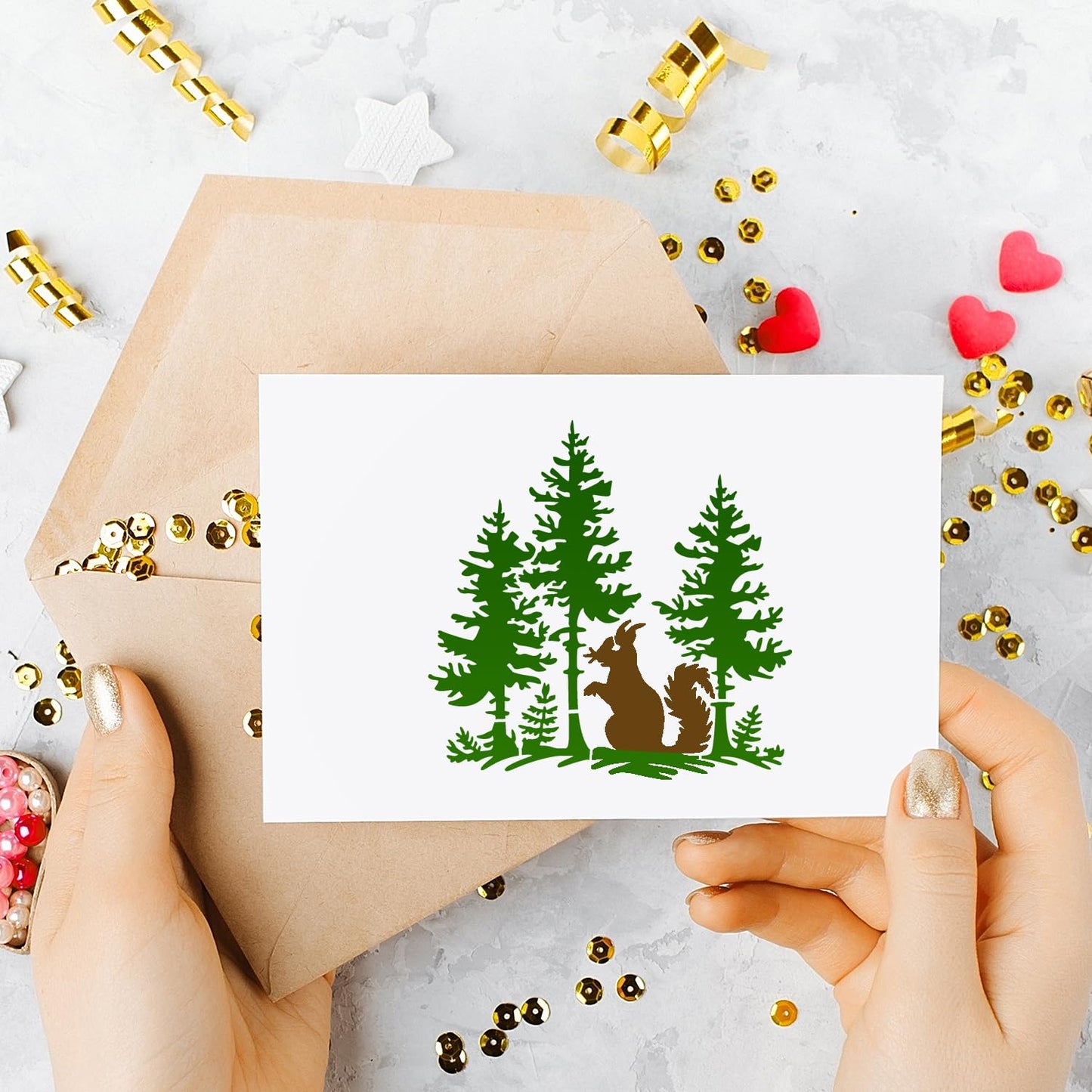 Wood Burning Stencils for Crafts Reusable Forest Wildlife Stencils Mountain Scene Stencil for Painting on Wood Fabrics DIY Crafts