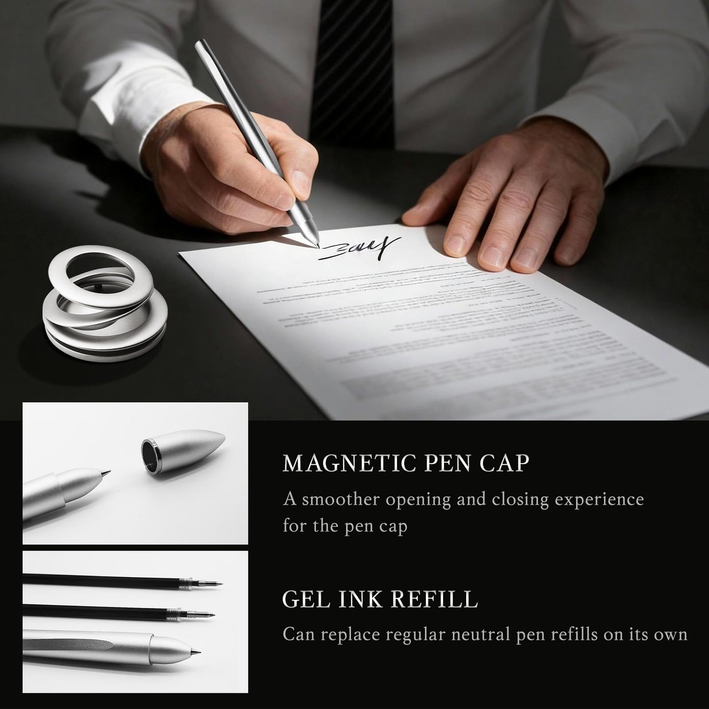 Ovatt Hoverpen Interstellar - Space Silver, Ballpoint Pen, Unique Conversational Starter, Premium Futuristic Design, Precision Flow Ink, Schmidt Ballpoint Cartridges (Silver)