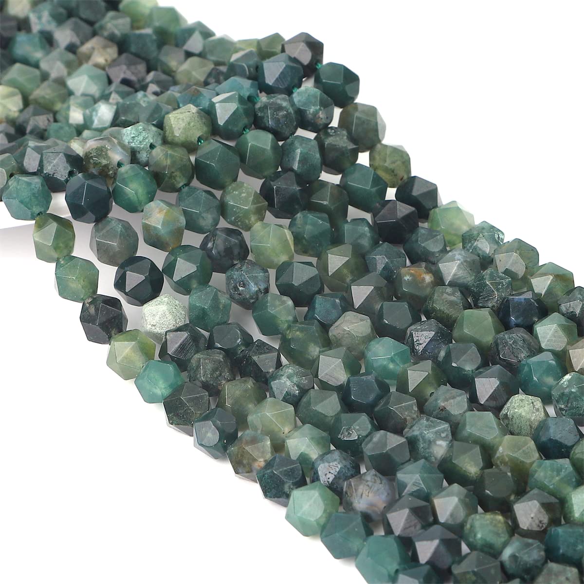 BEADIA Faceted Natural Moss Agate Stone Round Beads 8mm 36cm/Strand for Jewelry Making