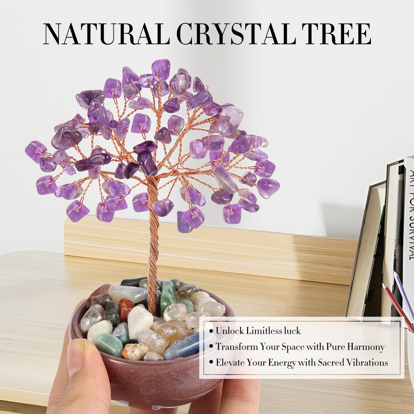 Handcrafted Amethyst Abundance Tree with Ceramic Base,5 Inch Natural Crystal Feng Shui Bonsai for Prosperity,Harmony & Energy Flow,Premium Healing Stone Decor for Home & Sacred Spaces