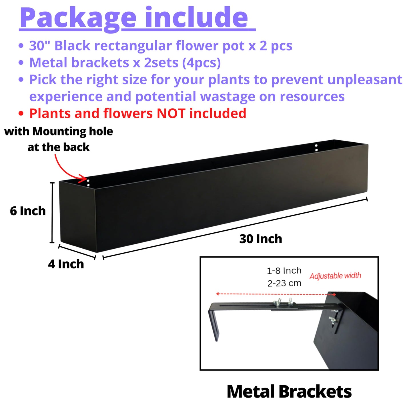 LaLaGreen Railing Planter Box (30 Inch, 2 Pack) Large Black Metal Rectangular Hanging Flower Boxes with Brackets, Planters for Outdoor Deck Railings Fence Balcony Patio Porch Over Rail Garden Decor