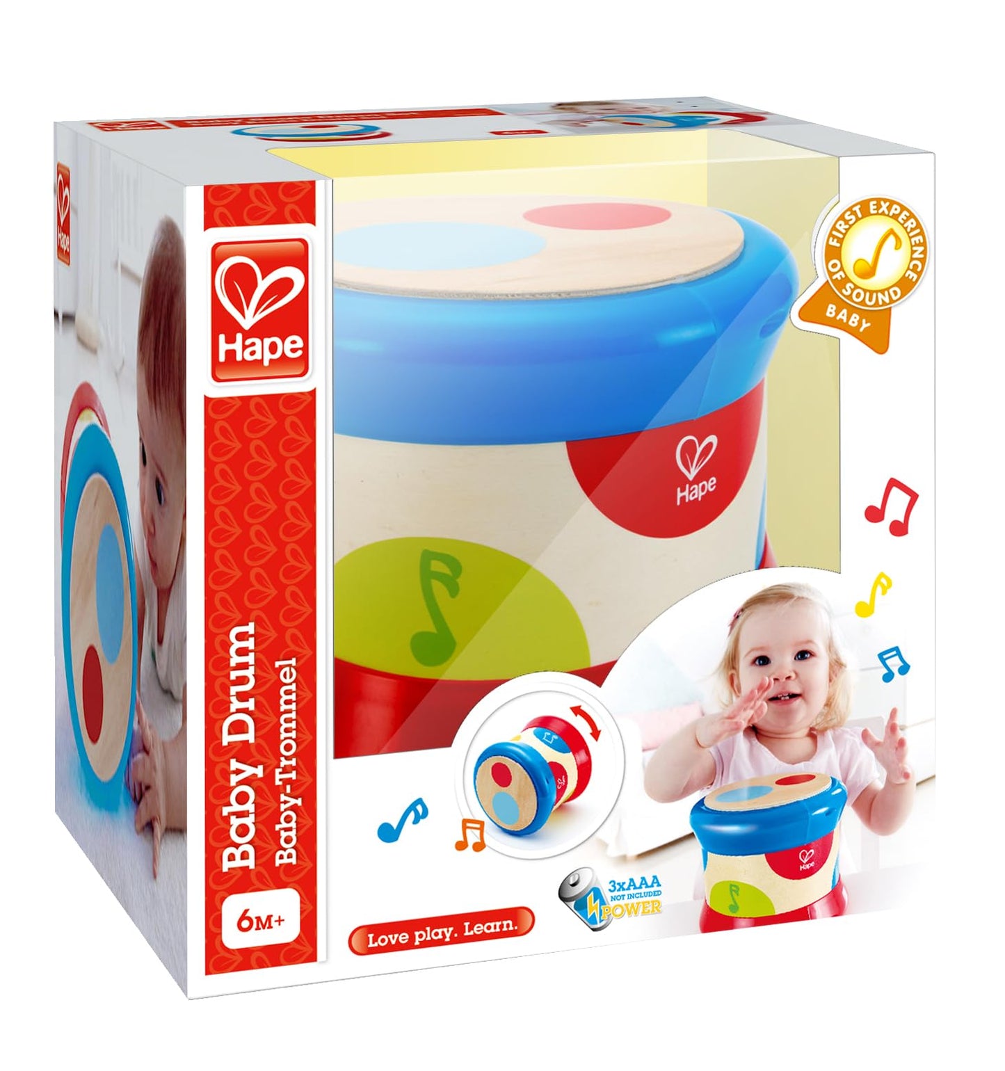 Hape Baby Drum | Colorful Rolling Drum Musical Instrument Toy for Toddlers, Rhythm & Sound Learning, Battery Powered (E0333)