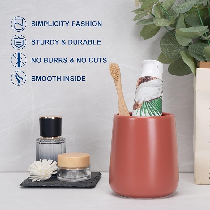 Bathroom Tumbler Cup Ceramic 13.5oz Reusable Toothbrush Cup 400ml,Toothbrush Holder Adequate for Your Bathroom (Red)