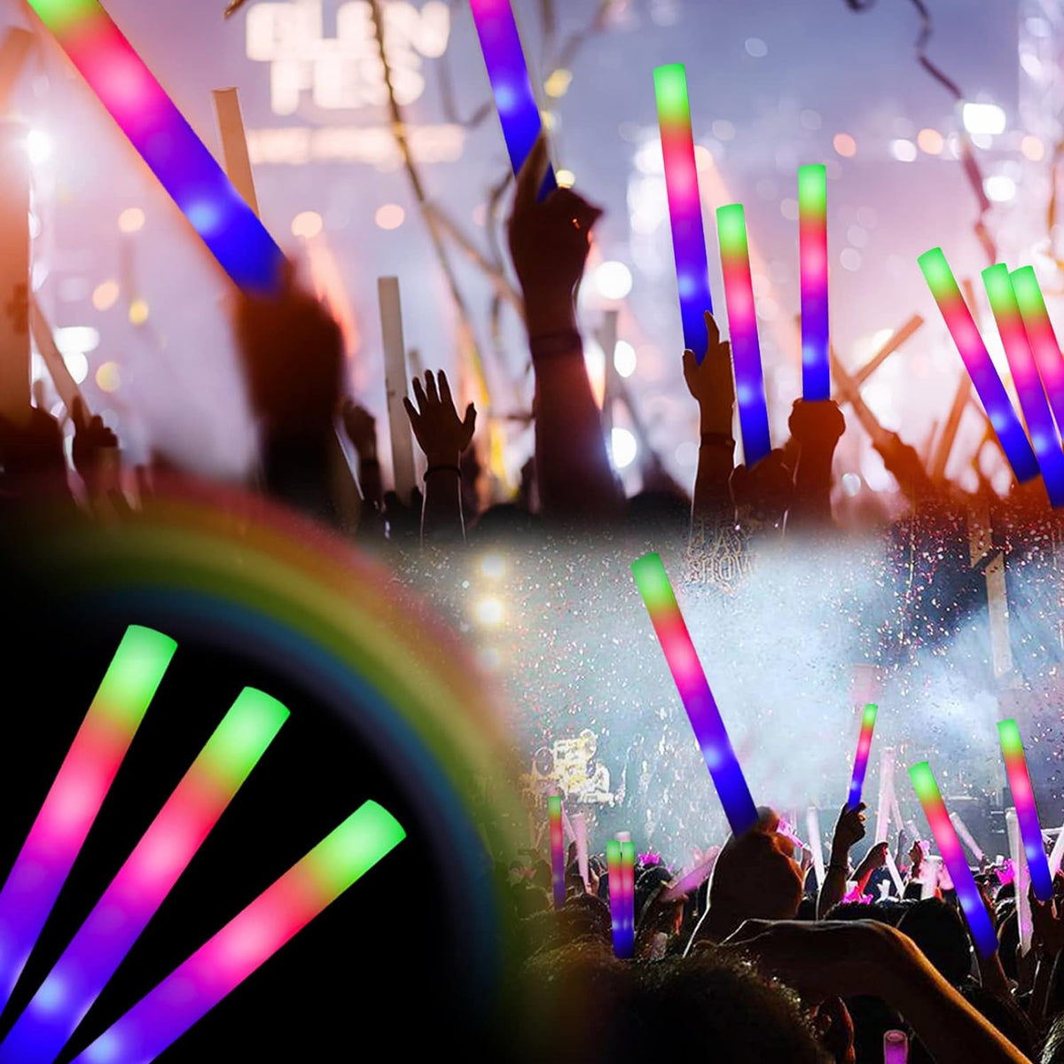 Glow Sticks Bulk - 38 Pcs LED Foam Sticks Glow in the Dark Party Supplies with 3 Modes Flashing Effect, Glow Batons Party Favors for Party Wedding Birthday Concert Halloween Christmas
