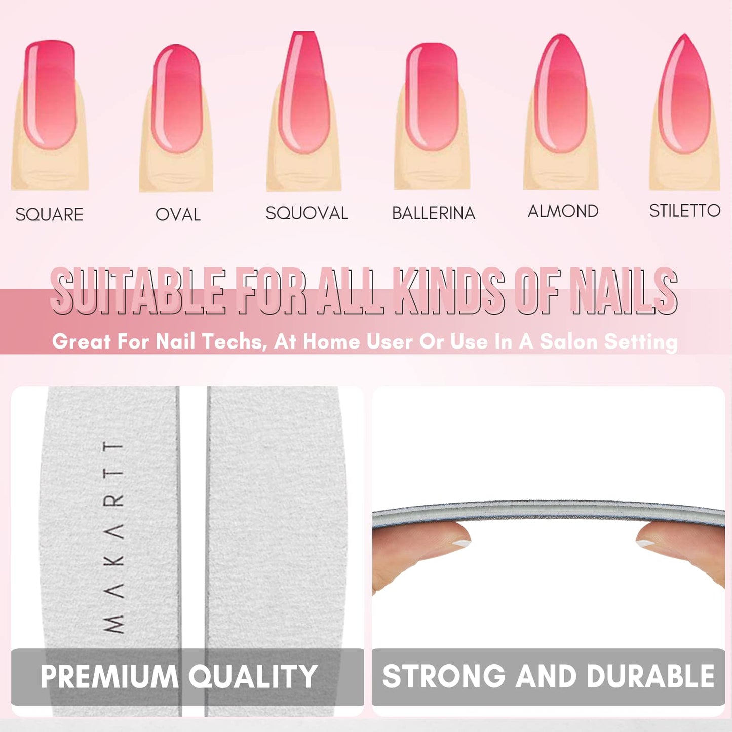 Makartt Nail File 100/180 Grit Nail Files for Acrylic Nails Bundle with Cuticle Nippers, Pink Cuticle Trimmer Extremely Sharp Full Jaw Cuticle Cutter Nail Care