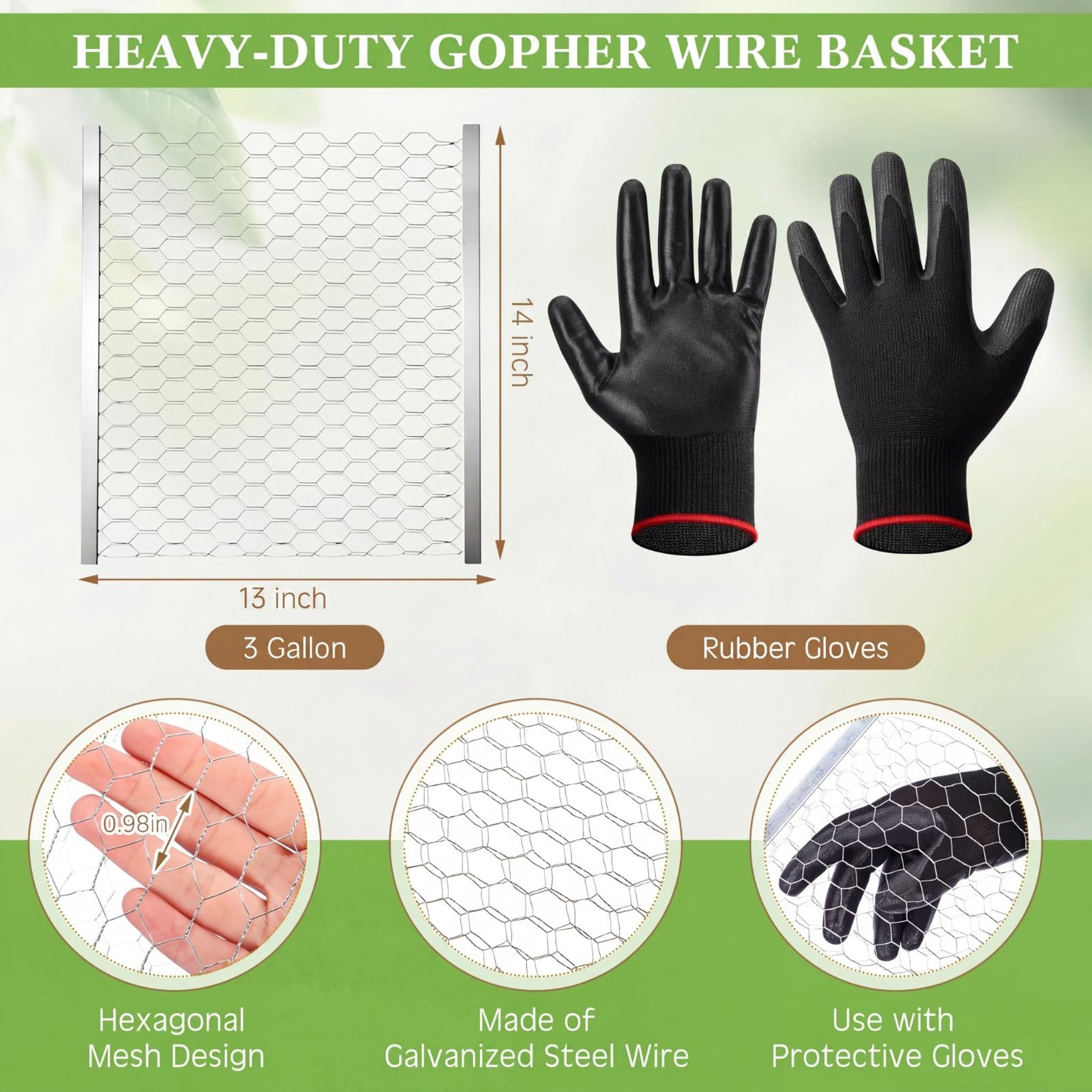 Yaocom 12 Pcs 3 Gallon Heavy Duty Gopher Wire Baskets Hexagonal Galvanized Mesh for Shrubs Vines Bushes Plant Root Protection