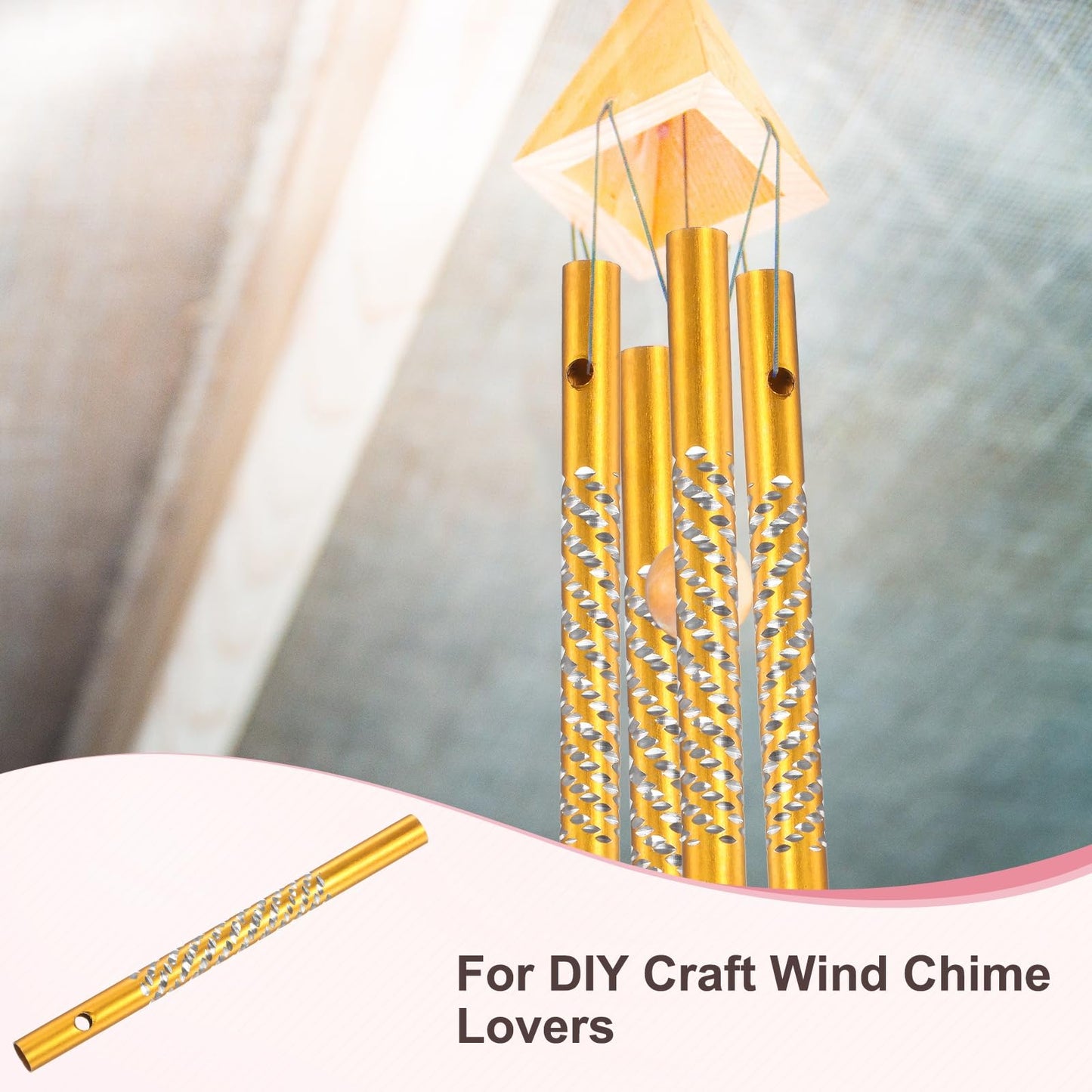 M METERXITY 50-Pack Wind Chime Tubes, Aluminum Wind Chime Empty Tubes with String, Metal Wind Bell for Adults Arts and Crafts/DIY Home Garden Outdoor Hanging Decorations [0.6x8cm, Yellow]