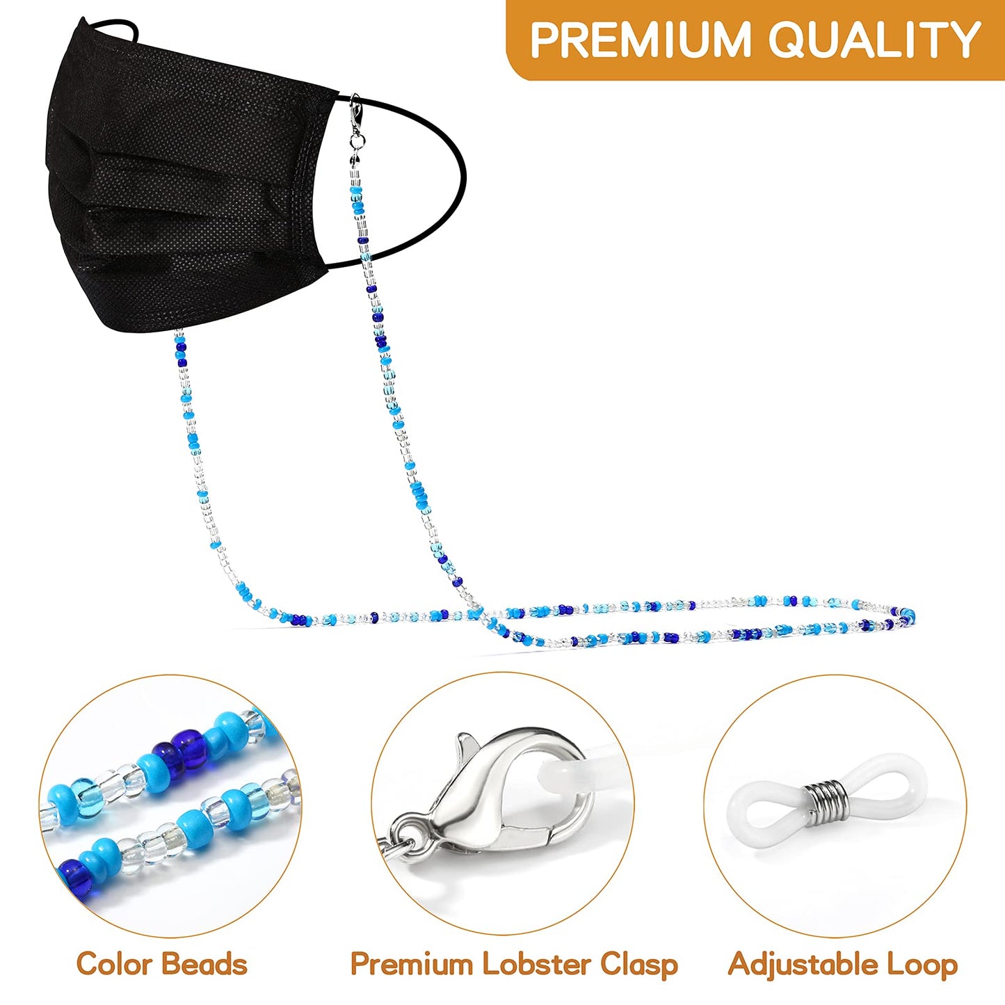 humlbird 2 Pcs Glasses Chain Mask Lanyard Strap Mask Chain Face Mask Holder Around Neck Eyeglass Chain for Women Stylish, Blue White