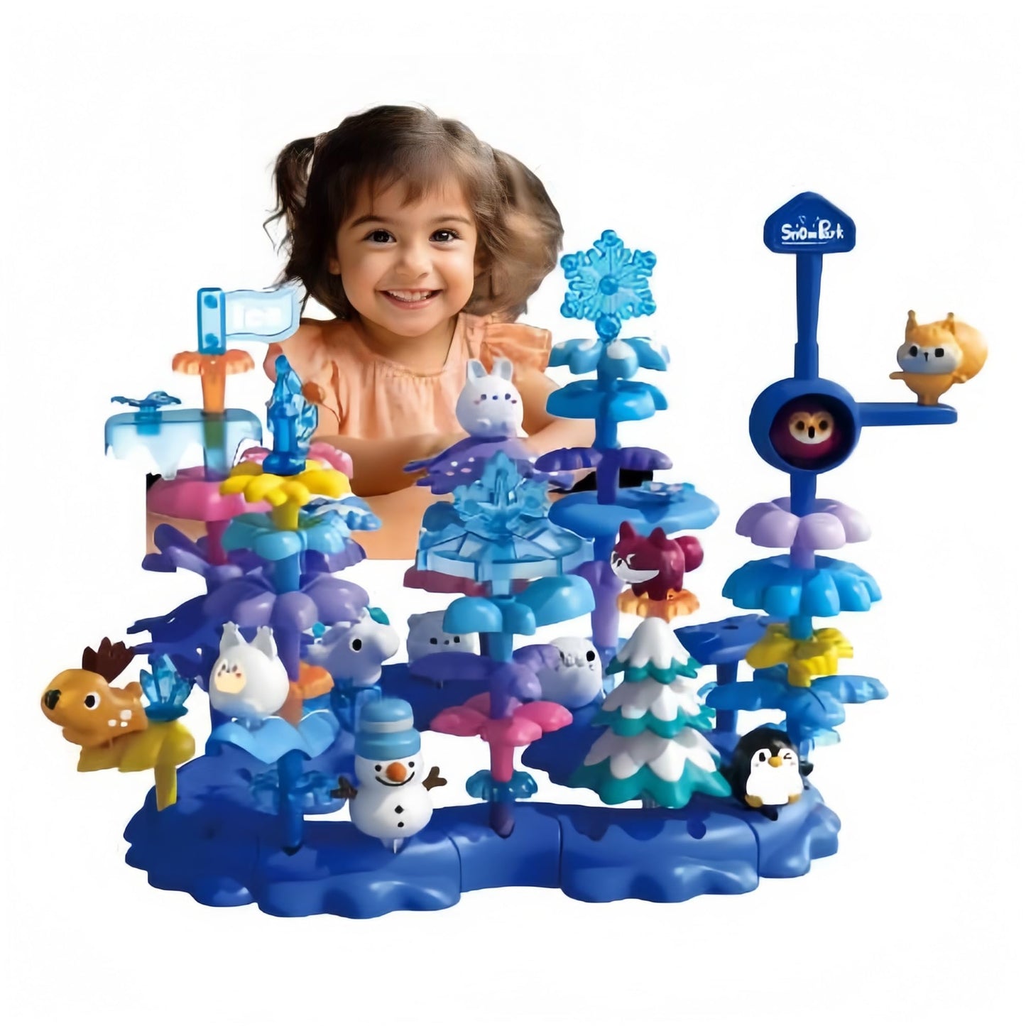 PSDVAYI Snow Garden Stacking Toys for 3 4 5 6 Years Old Toddlers, 79 PCS Creative Construction Building Toys Educational STEM Christmas Birthday Easter Gift for Kids Age 3+