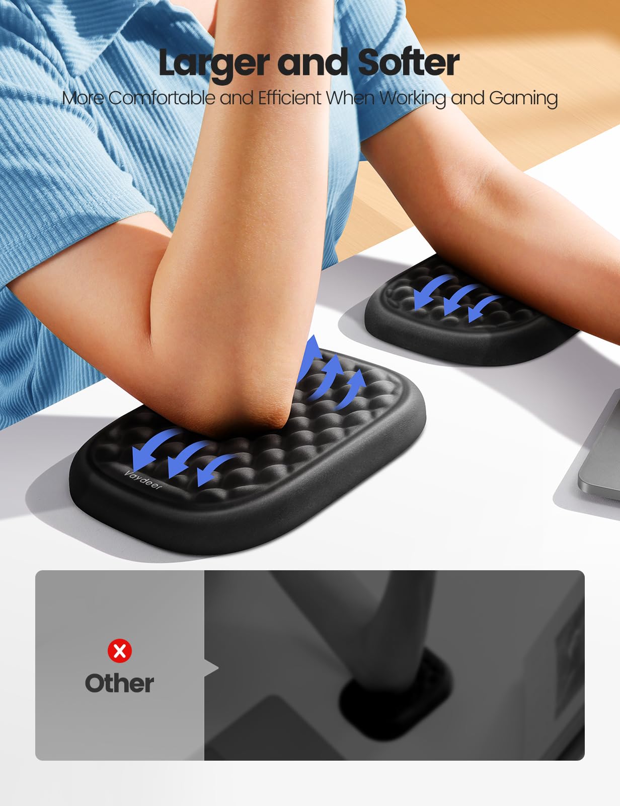【Upgraded Larger and Thicker】Vaydeer Elbow Rest Pad 1pc, Desk Wrist Rest Memory Foam Armrest, Ergonomic Mouse Cushion Support, Wrist Pain Relief for Computer Laptop Working Typing Gaming Office Gadget