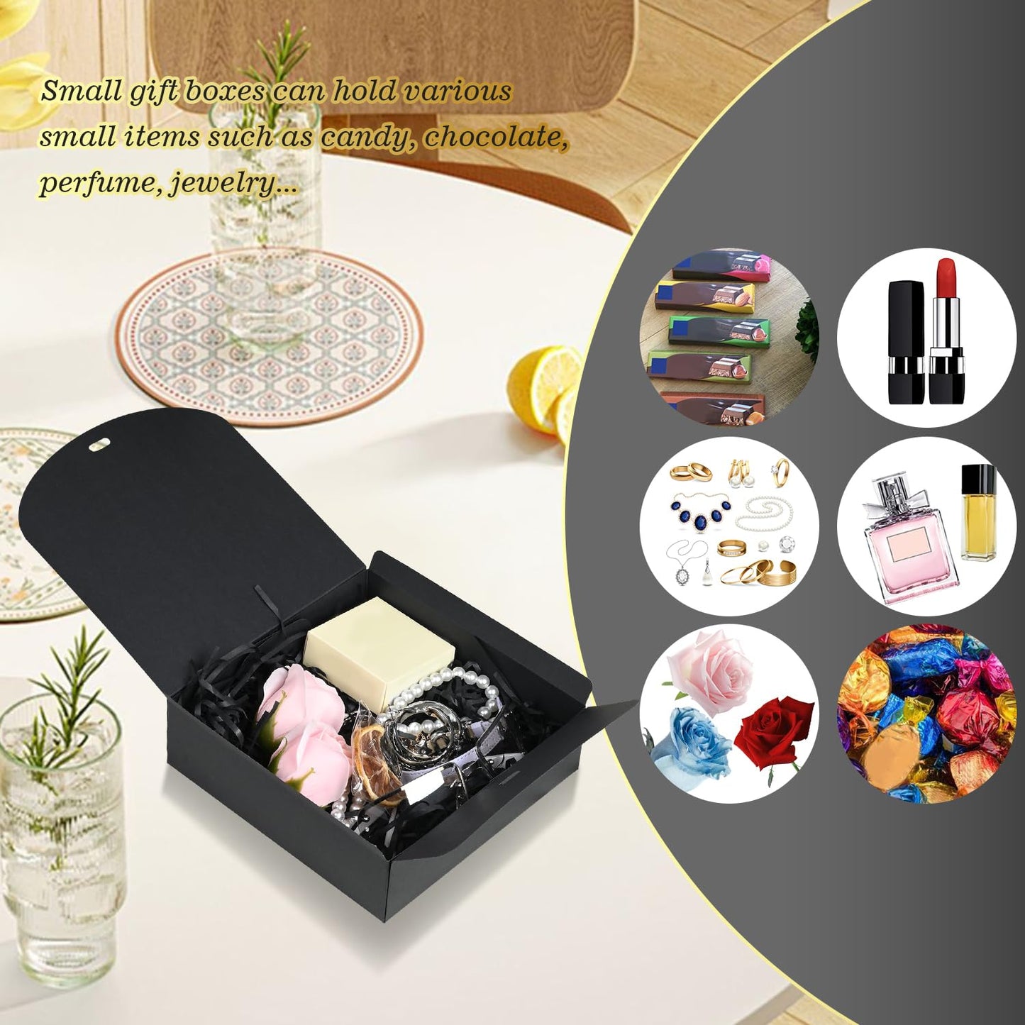12Pack Small Gift Boxes,Black Square Gift Box with Metal Pen for Candy, Chocolate, Wedding,Birthday, Baby Shower,6.5×6.5×2 Inch