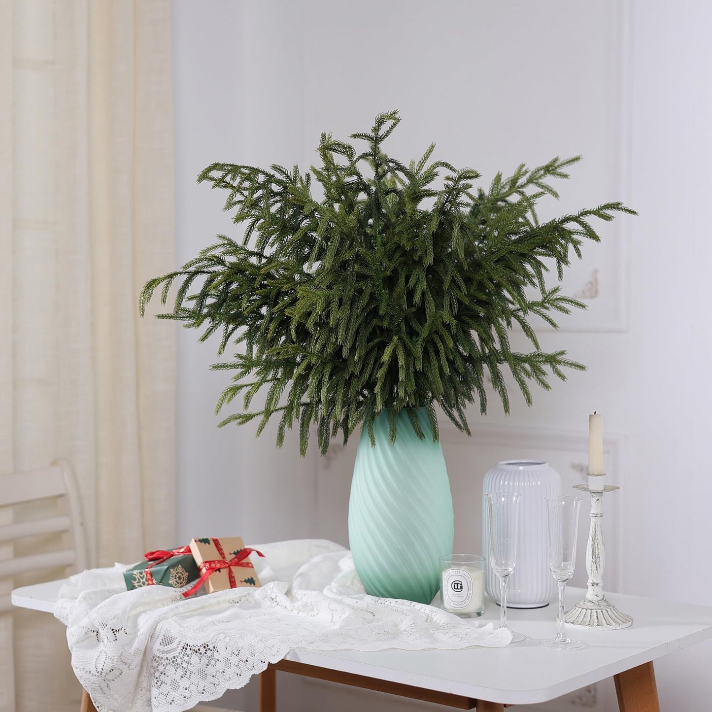 YXZZWL 8 Pcs Christmas Norfolk Pine Branches, 36 Inch Real Touch Artificial Norfolk Pine Branch Faux Cedar Pine Stem Fake Greenery Picks for Vase DIY Garland Wreath Home Garden Decoration