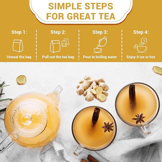 Turmeric Ginger Cinnamon Tea Bags, Turmeric Ginger Herbal Tea, No Sugar, No Caffeine, 80 Teabags
