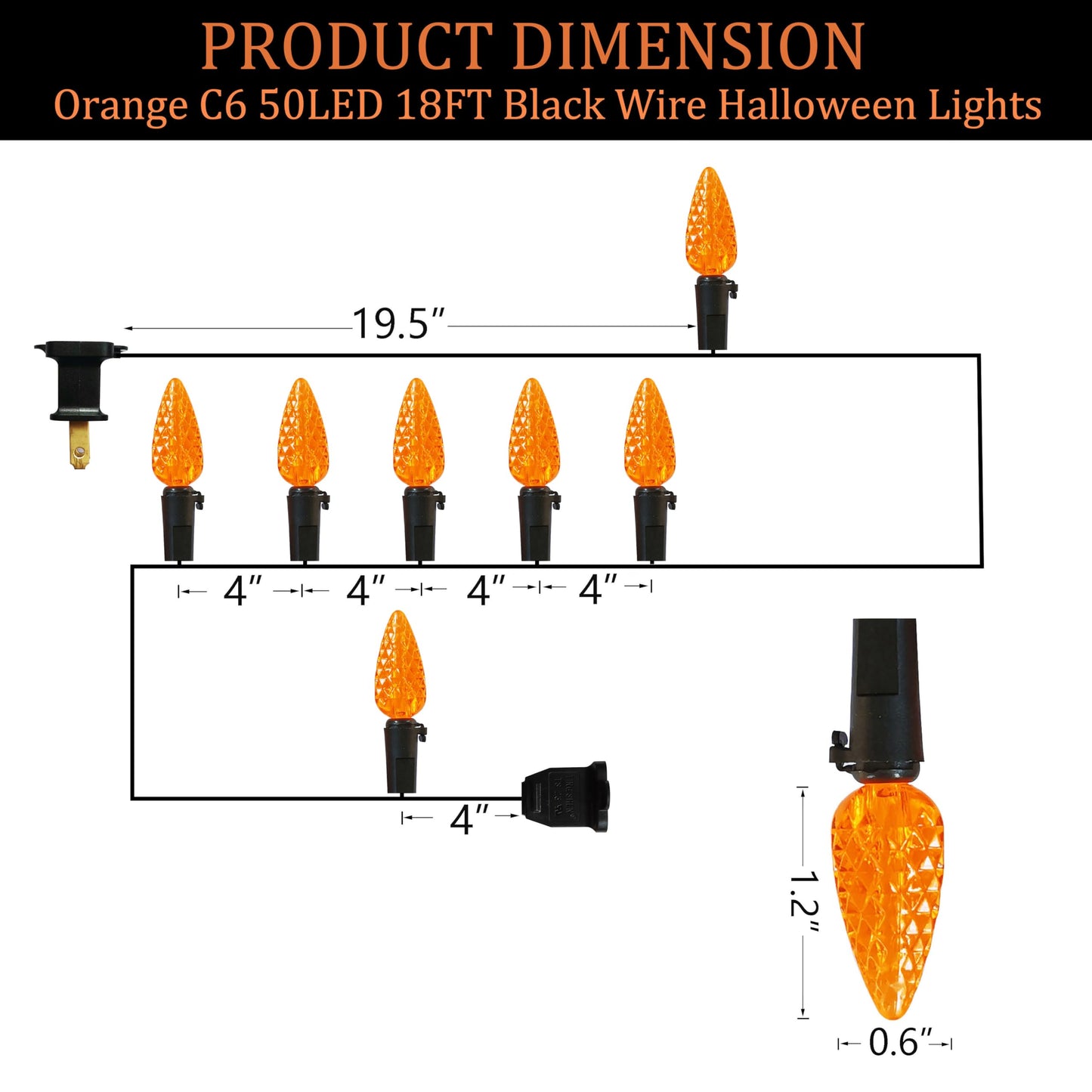 MXTCLM Orange C6 Halloween String Lights 50LED Strawberry 18ft Waterproof Black Wire Lights for Outdoor Indoor Garden Yard Home Halloween Party Decoration(Orange)