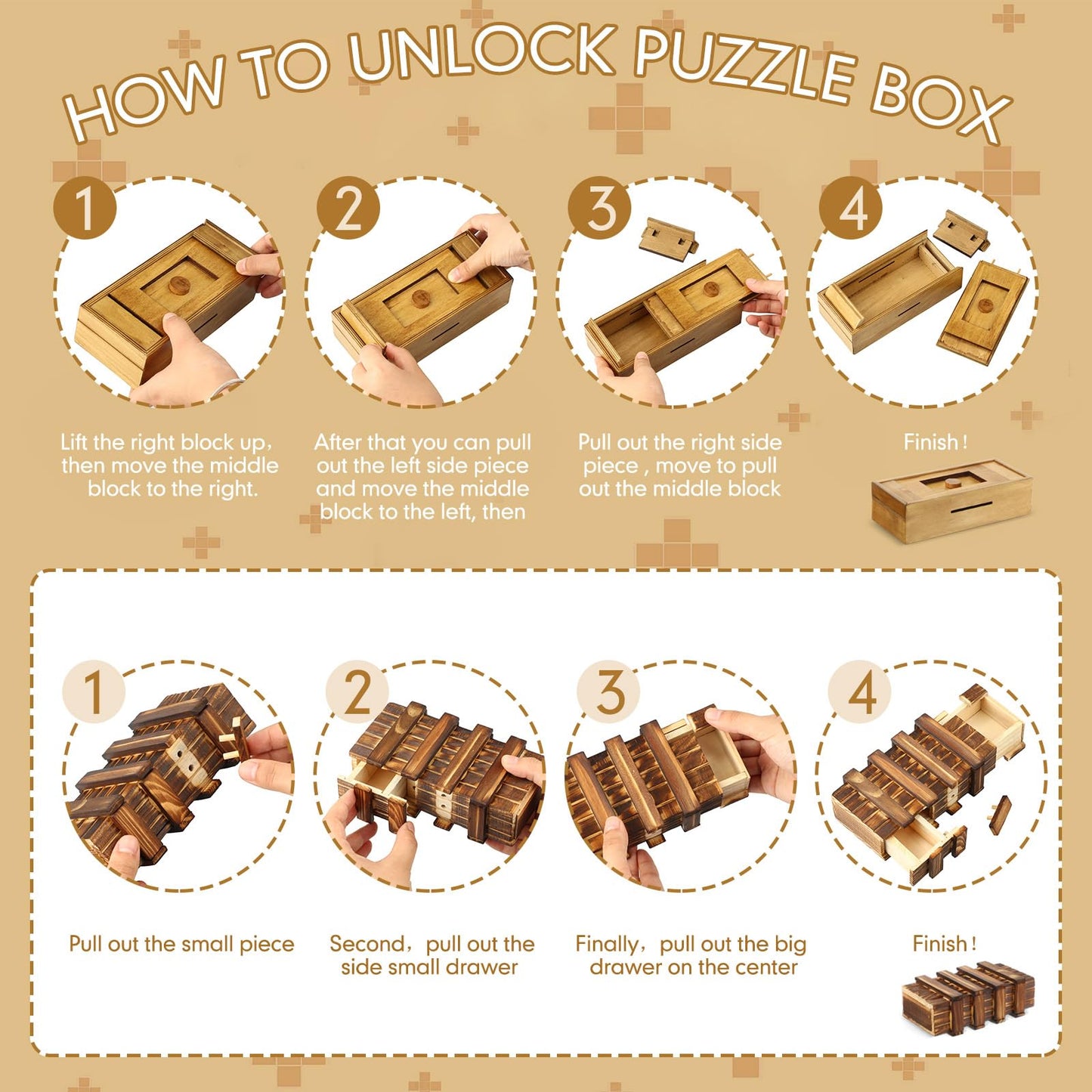 Zhanmai 4 Pieces Wooden Puzzle Boxes Gift Card Wooden Puzzle Boxes Money Case Holders Teaser Mysterious Wood Boxes for Christmas Birthday Gift, 4 Styles(Adorable Style)