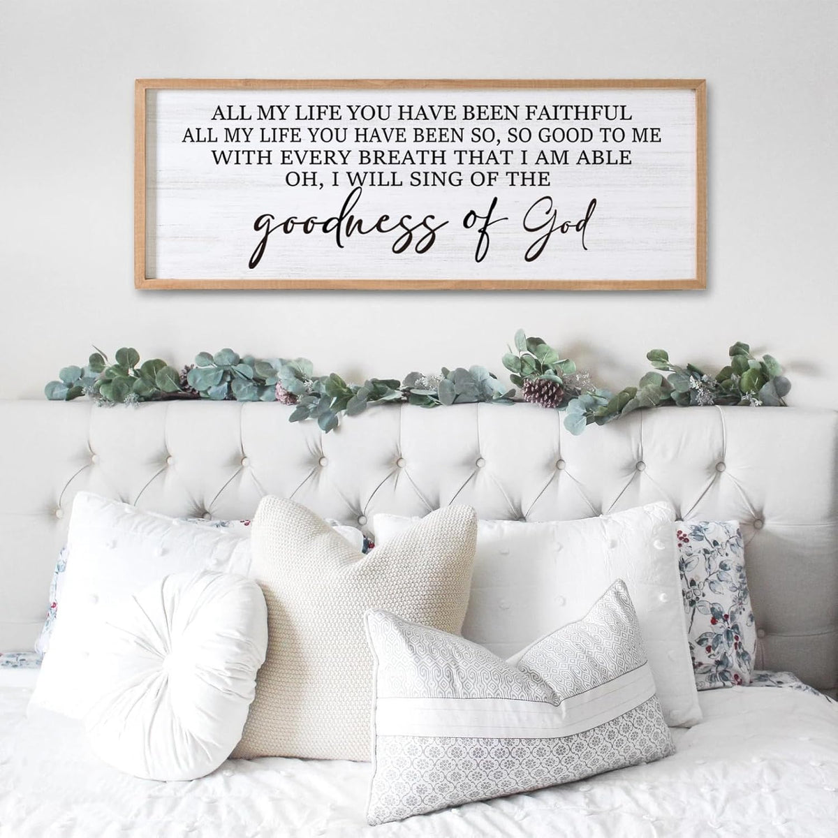 Goodness of God Framed Wall Art, 40''×15'' Positive Religious Natural Bible Verse for Christian God Jesus Christ Prayer, Vintage Rustic Long Holy Catholic Scripture Decor