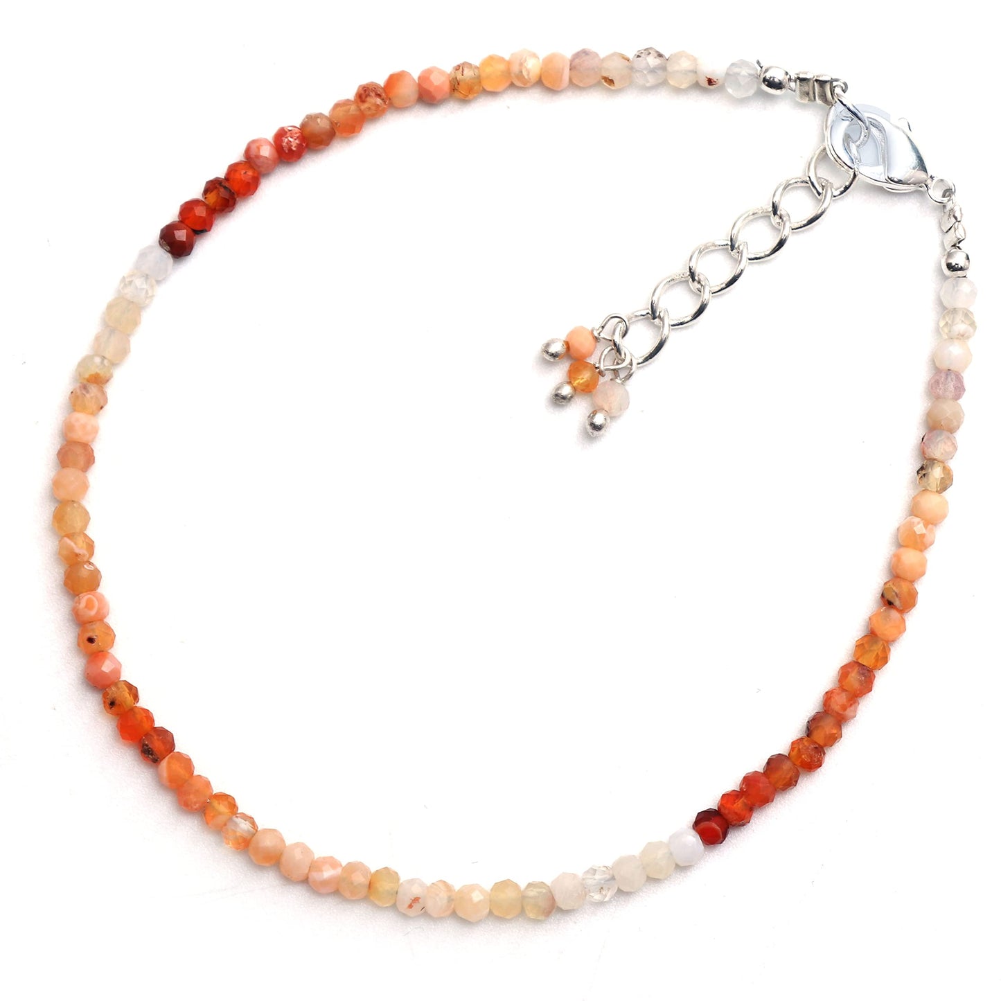 Gempires Handmade Mexican Fire Opal Gemstone Beaded Bracelet for Women | 2.4–2.5 mm Faceted Natural Stone | Adjustable 7+1 Inch Silver Plated Chain | Dainty Minimalist Stacking Jewelry | October Birthstone Gift