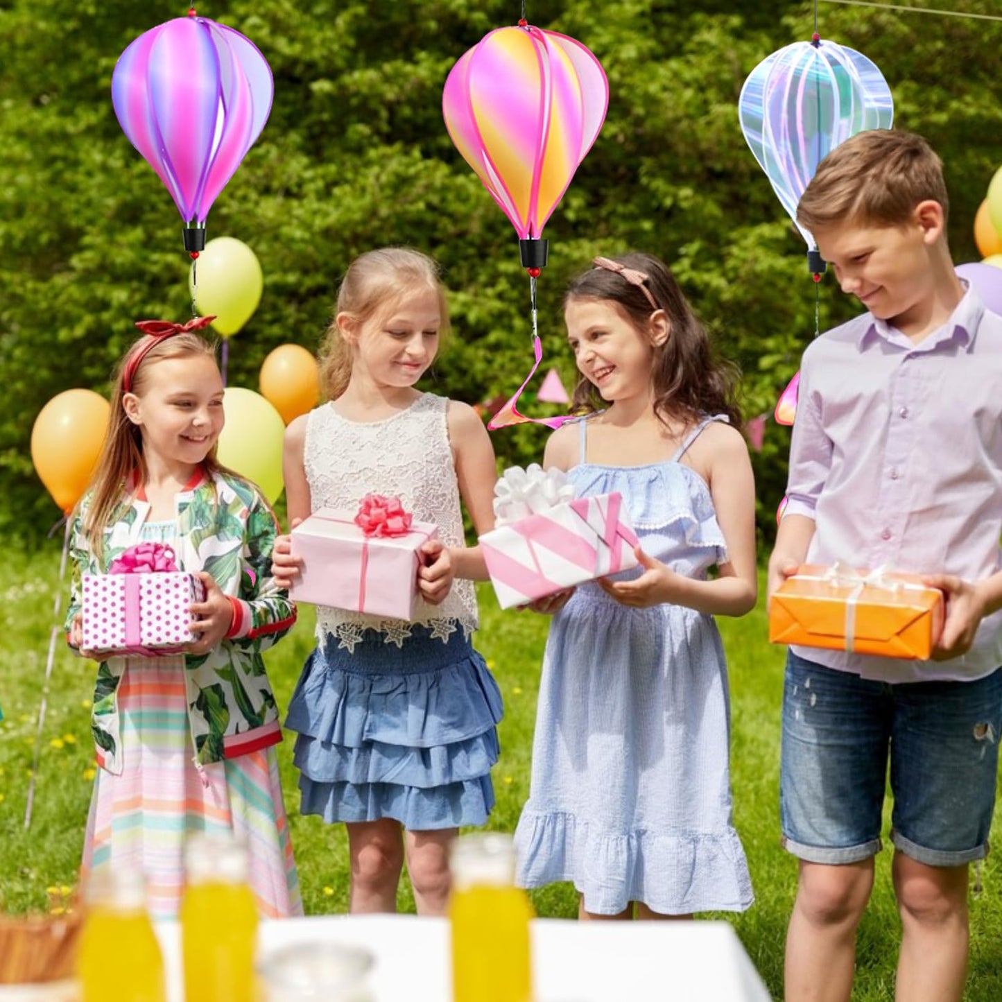 3 Pack Rainbow Hot Air Balloon Wind Spinner Garden Pinwheels Whirligigs Wind Spinner Decorations Outdoor Hanging Decor Lawn Yard Windsock Ornaments