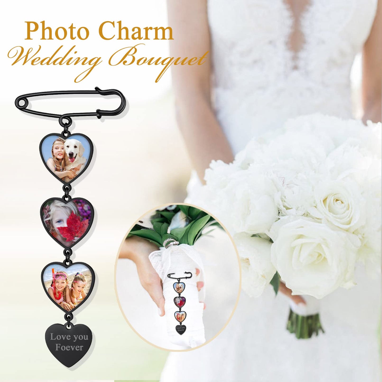 Custom4U Memorial Pin for Wedding Groom Custom Photo Bouquet Charm