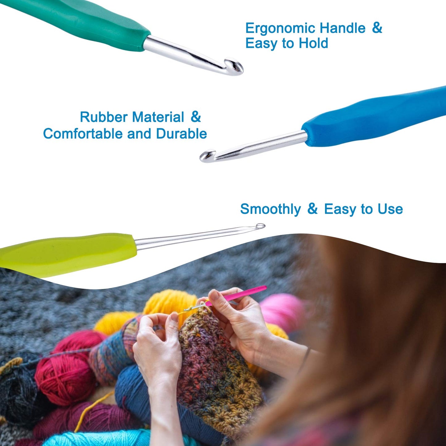 Vodiye 10PCS Crochet Hooks, Professional Extra Long 10.0mm Crochet Hook, Ergonomic Handle Crochet Hooks Set, Crochet Needle for Beginners and Experienced Crochet Hooks Lovers (10pcs - 10mm)