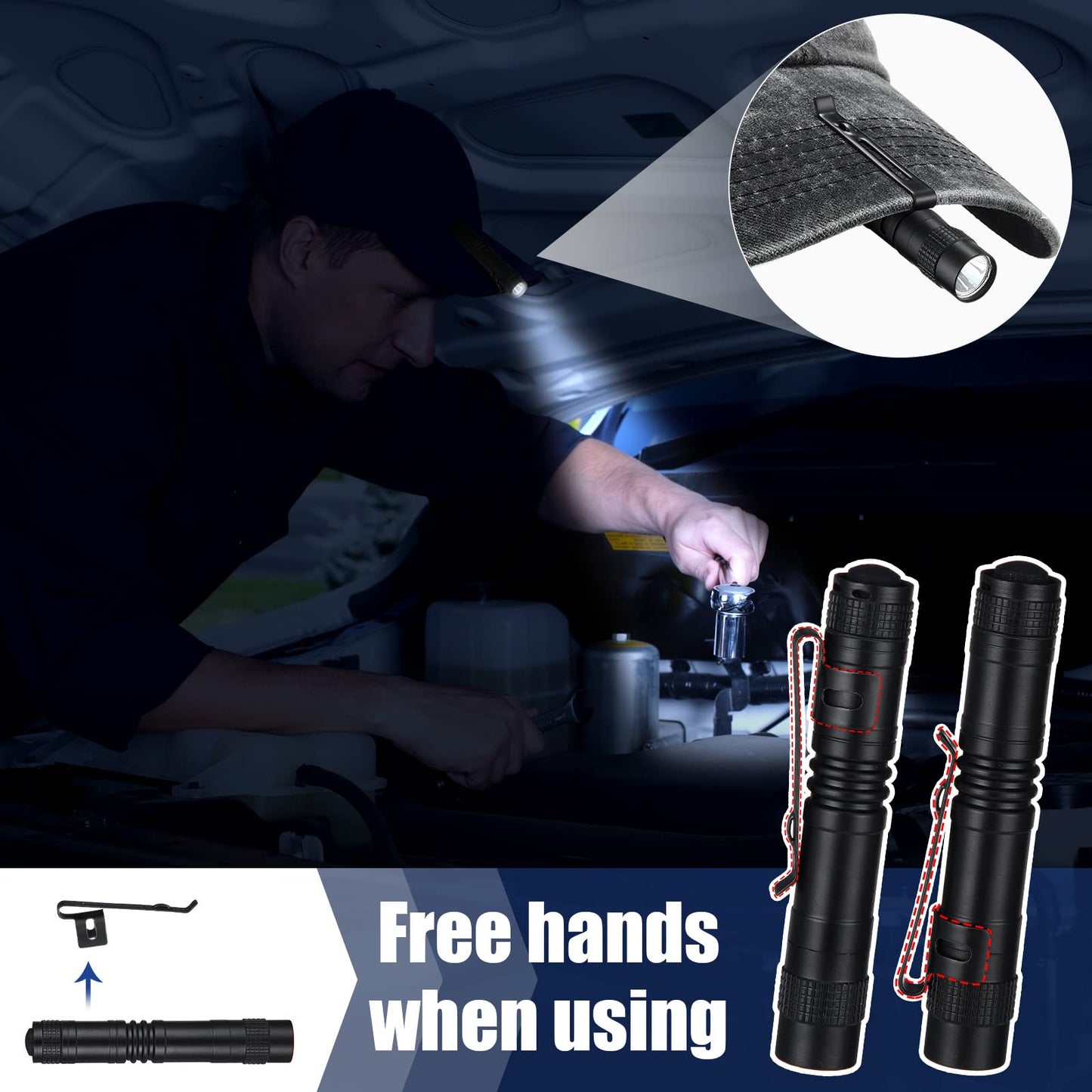 Hortsun 20 Pcs Mini Pen Light Flashlights Father Day Gifts for Men Pocket Flashlights Pen with Clip Small LED Handheld Slim Torches Without Battery(3.54 Inch,Black)