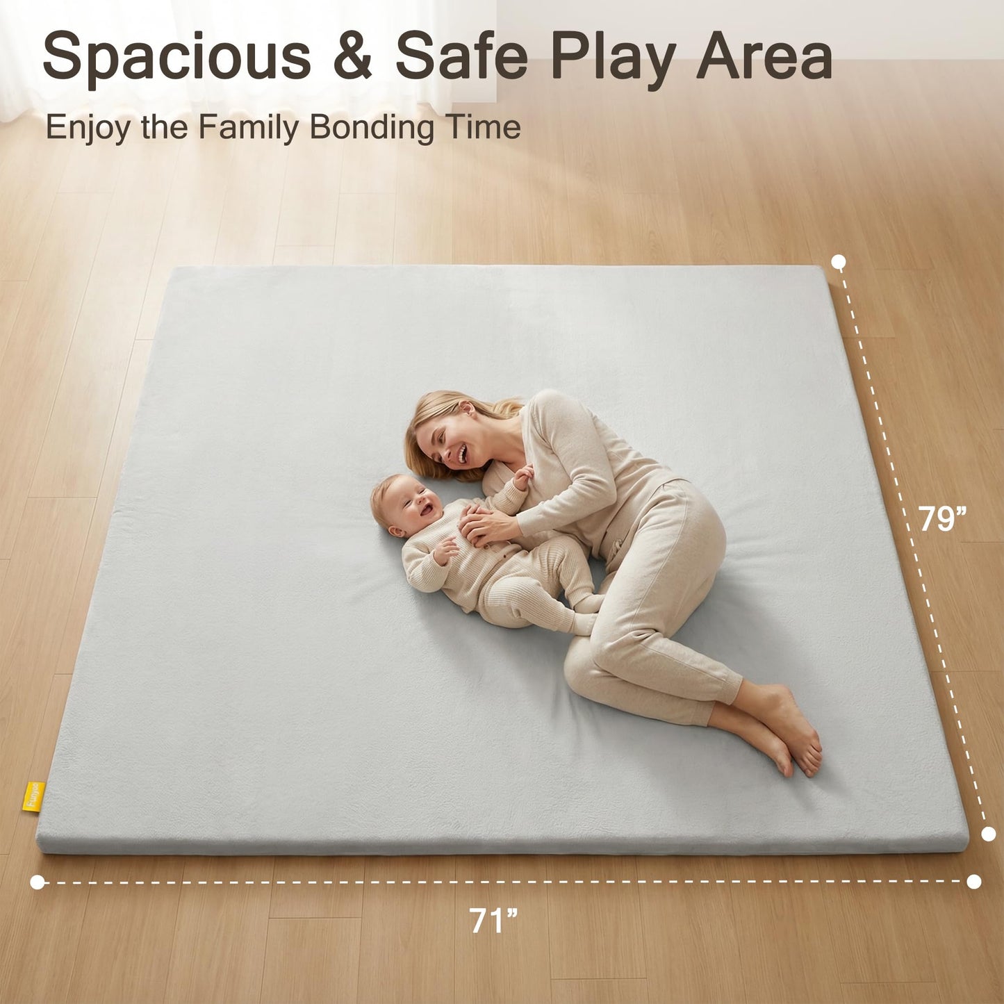 Funyoo 79" ×71" Padded Baby Play Mat for Floor, 1.3" Thick Machine Washable Foam Playmat, Soft Tummy Time Crawling Playpen Mat with Non-Slip Bottom, Fits 79" x71" Playpens