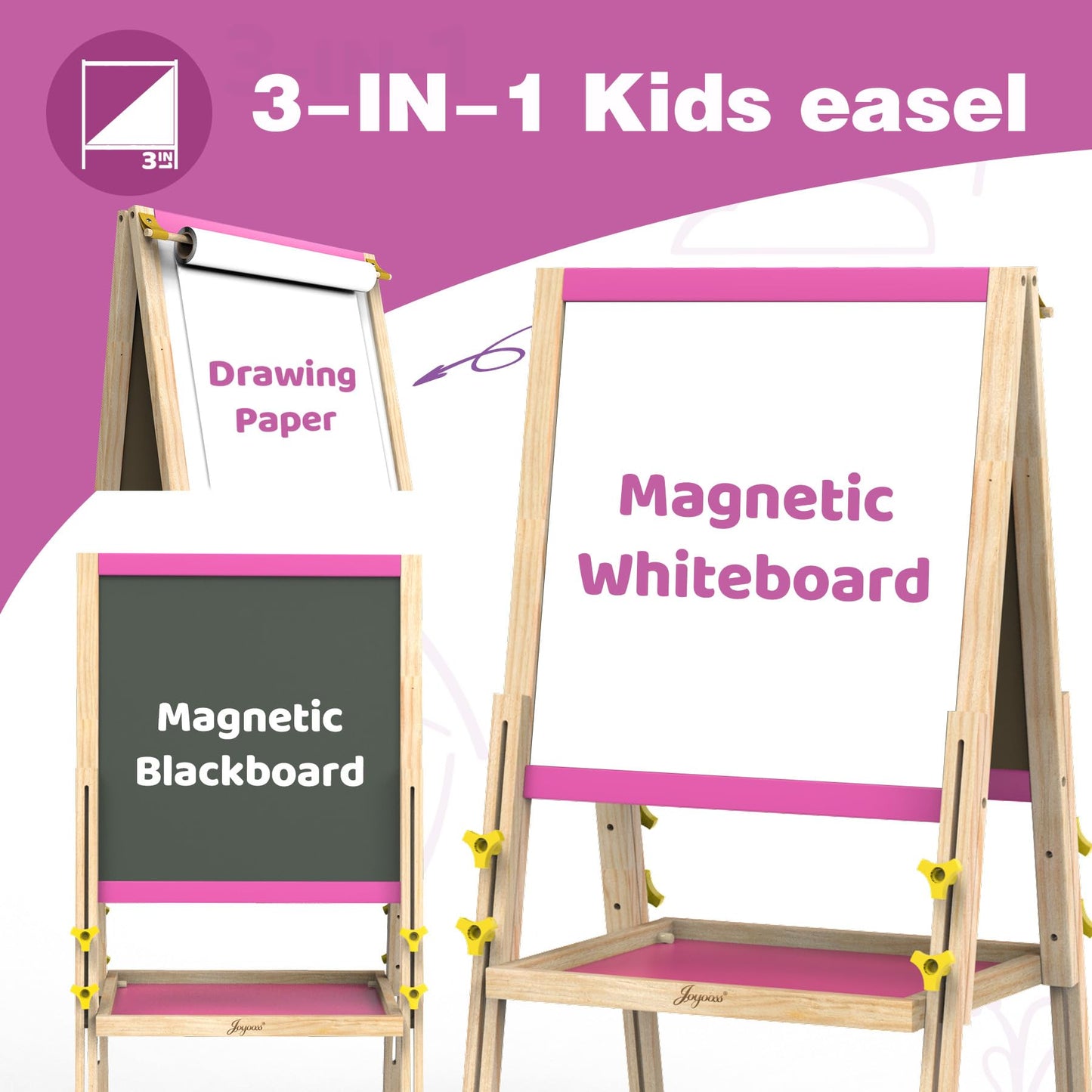 JOYOOSS Art Easel for Kids Easels for Toddlers with Paper Roll,Adjustable Wooden Magnetic Board Double Sided Whiteboard & Chalkboard 2-4 Art Easel for Kids Ages 4-8 Toddlers Painting Drawing Easel