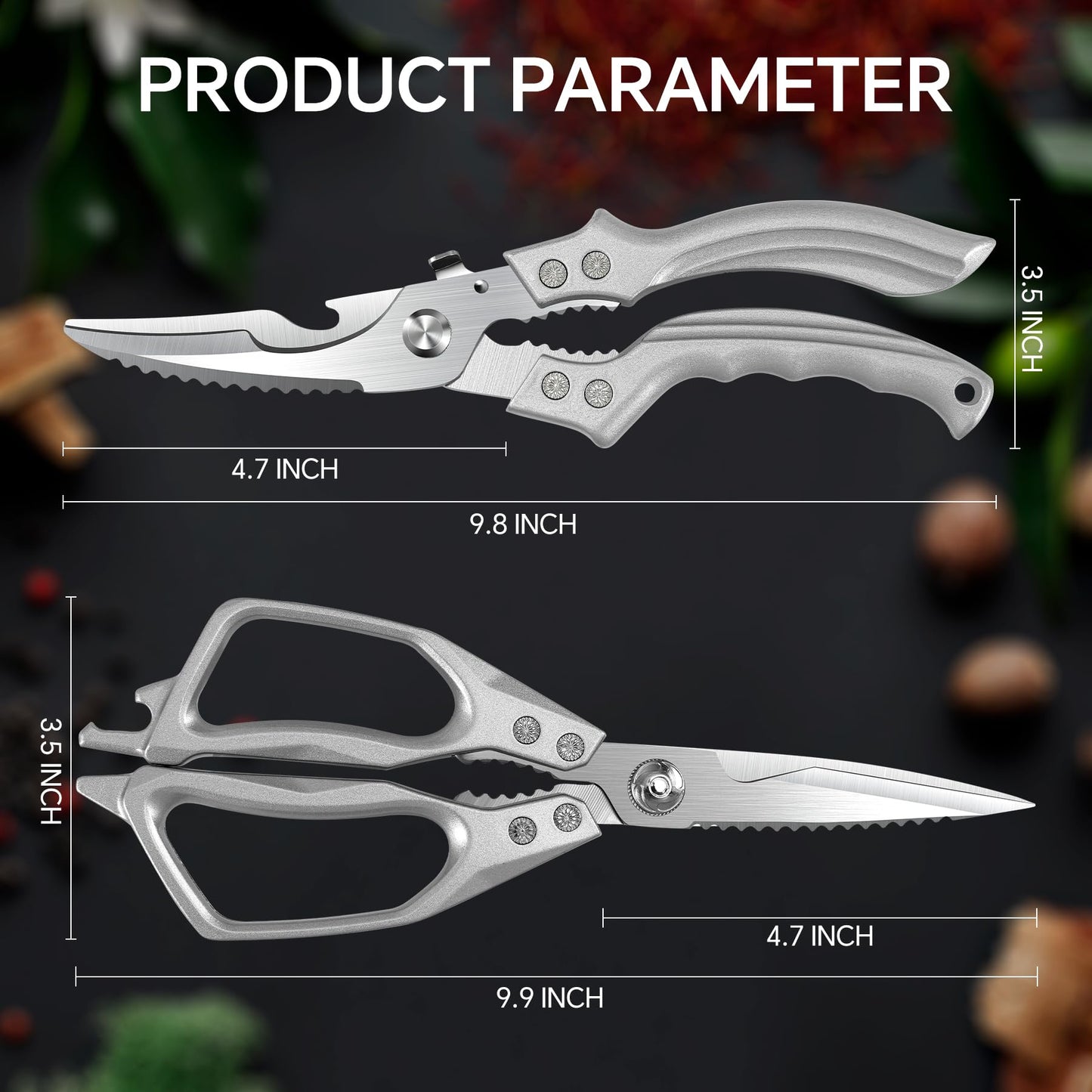 2PCS Kitchen Shears Set Multi-Purpose Kitchen Scissors for Food Heavy Duty Culinary Chef Scissors for Cutting Chicken Meat Vegetables Herbs Scaling Fish, Good Grips Professional Poultry Shears, Silver