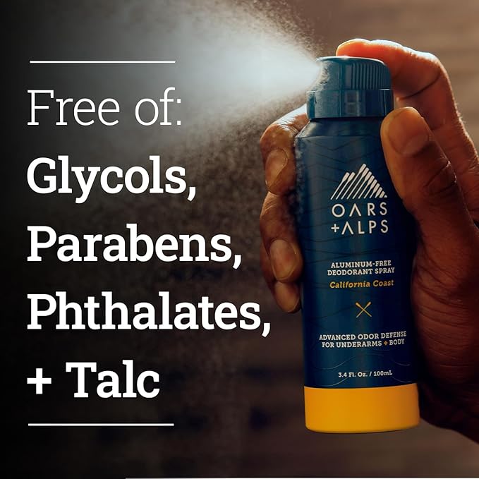 Oars + Alps Spray Deodorant for Men and Women, Aluminum Free Deodorant and Full Body Spray, California Coast, 2 Pack