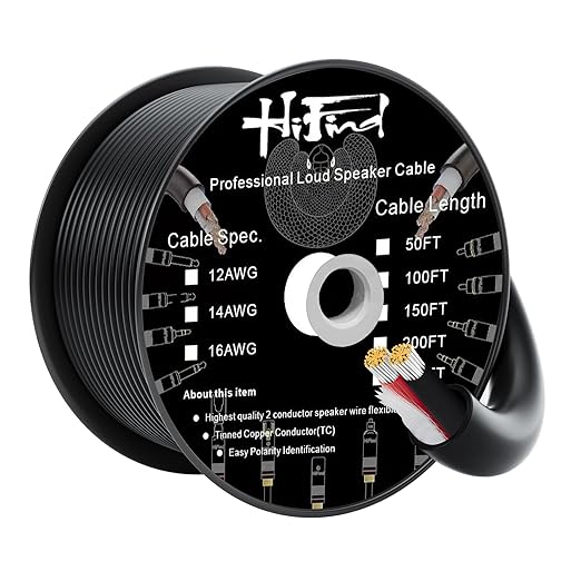 HiFind 12/2 Gauge Speaker Wire Cable 100 Ft-Tinned OFC Copper-UL CL3 Rated- Indoor/Outdoor-Pro Series 12 AWG-UV PVC Jacket&Cotton, Hi-Fi Sound for Car Audio,Home Theater Speakers,Stereos-Black