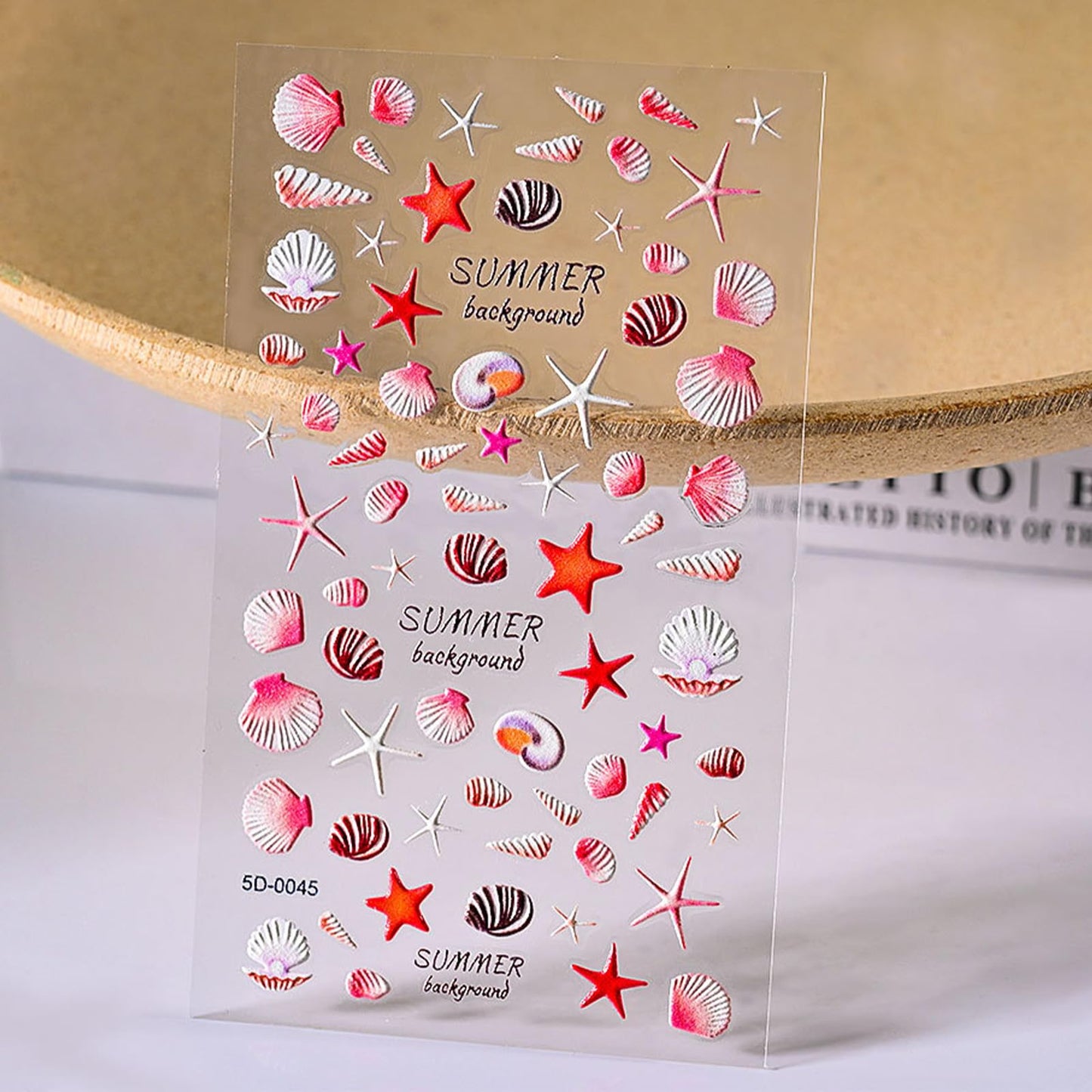 4 Sheets Ocean Nail Art Stickers Summer Nail Decals 5D Embossed Beach Self-Adhesive DIY Nail Sticker Cute Palm Tree Sea Shell Starfish Nail Supplies for Women Acrylic Nails DIY Decoration