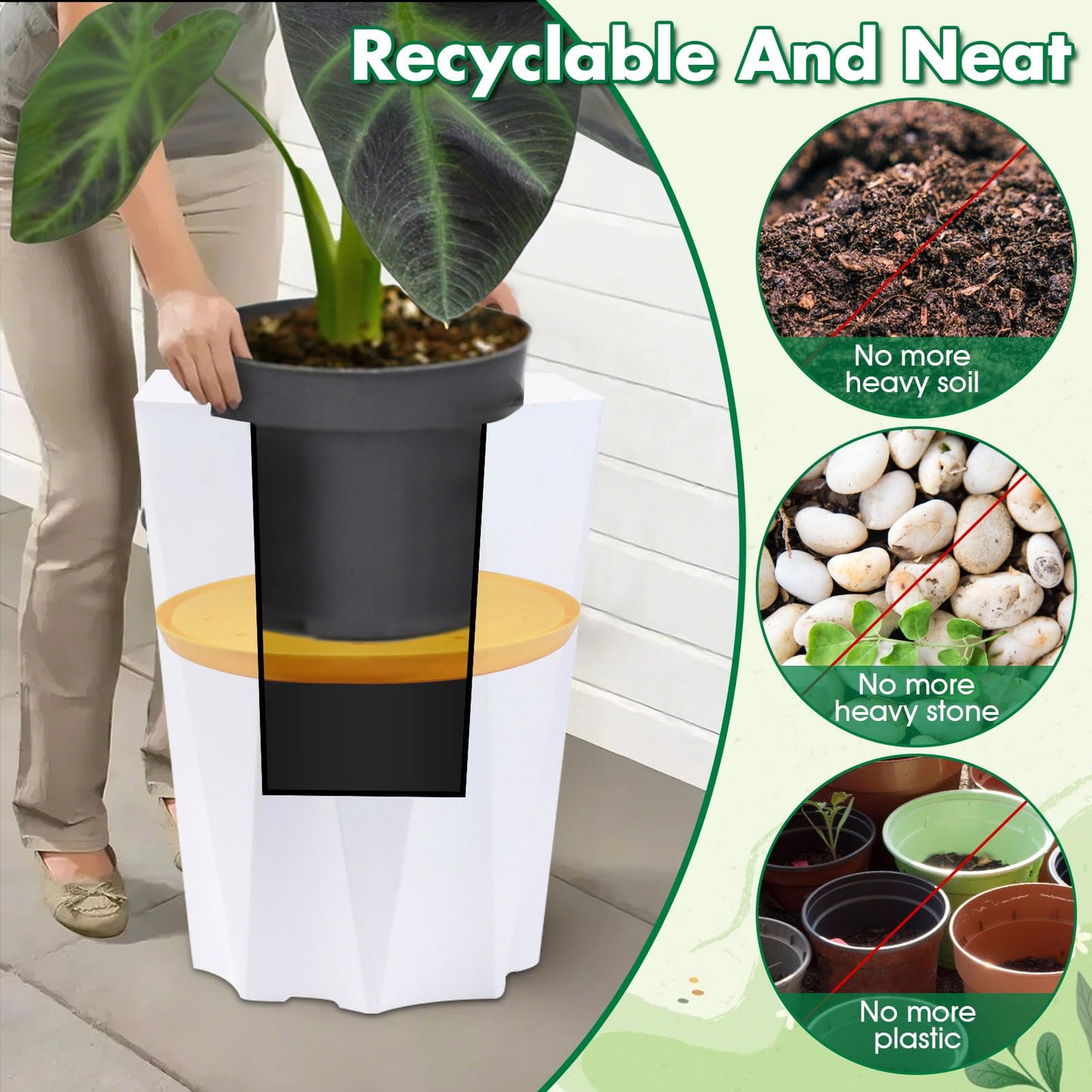 Tryitsbest Round Planter Insert for Large Pots, 8" Tall Flower Pot Fillers for Planters with Drainage Holes for Indoor Outdoor Gardening Plants Container (1 Pack, 8 inch)