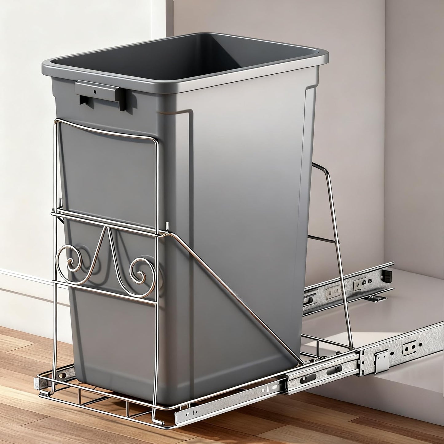 XYLOME Pull Out Trash Can Under Cabinet: 7–11 Gallons Under Sink Trash Can for Kitchen Requires Min. Cabinet Opening 12"W X 17.5"D X 17.5"H - Cabinet Trash Can Pull Out Kit (Trash Can Not Included)