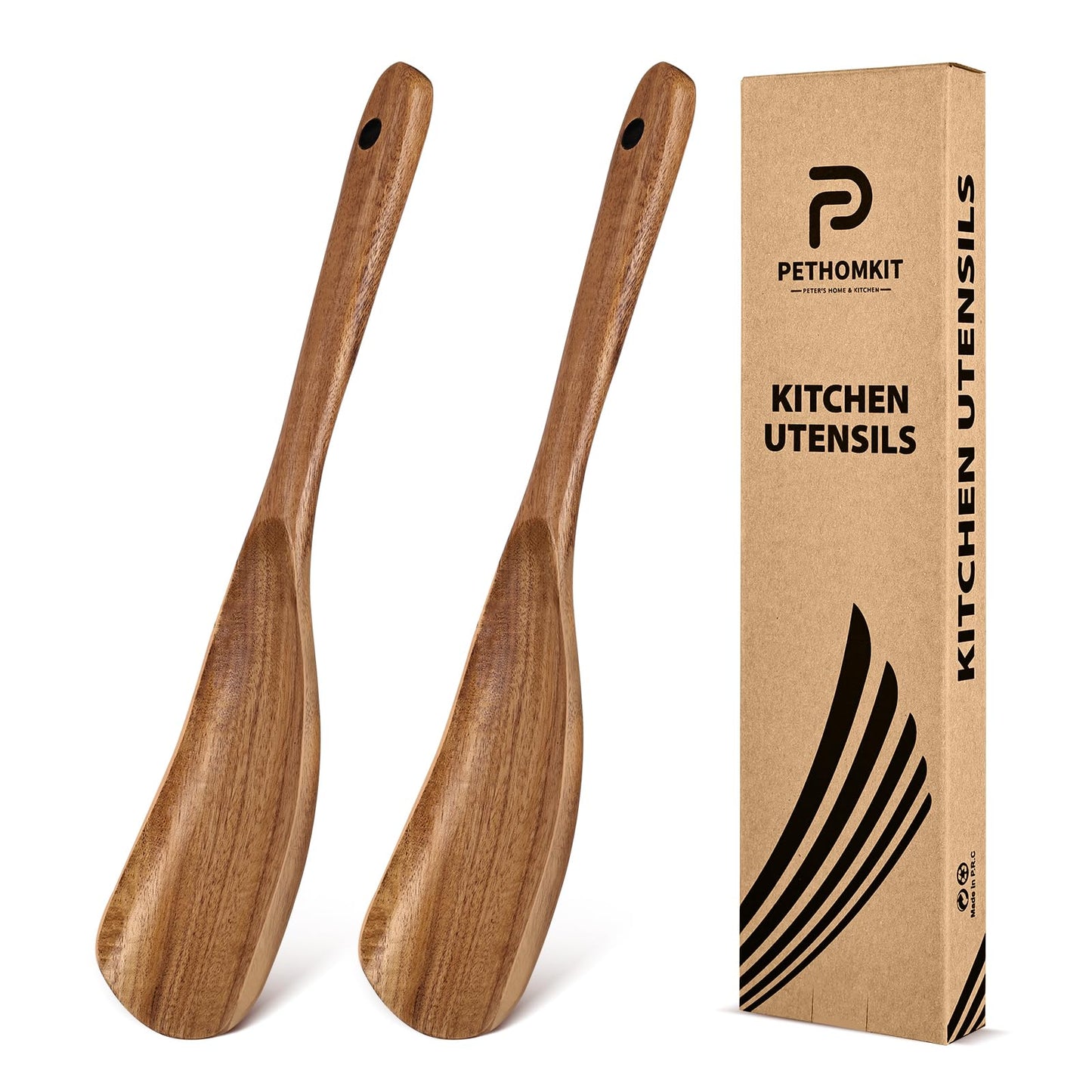 Wooden Spoons for Cooking, Multifunction Cooking Spoon Spatula, Teak Wood Handle Spoonula for Mixing Scoop Scrape, Wooden Kitchen Utensils for Cast Iron Skillets & Non-Stick Cookwares,11.4″,2 Pack