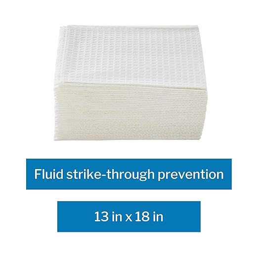 McKesson Disposable Towels [Pack of 250] for Dental Bibs, Nails, Tattoo, Dentist, Medical - 13 x 18 in, 2-Ply Tissue with Poly Back, Waffle Embossed, White