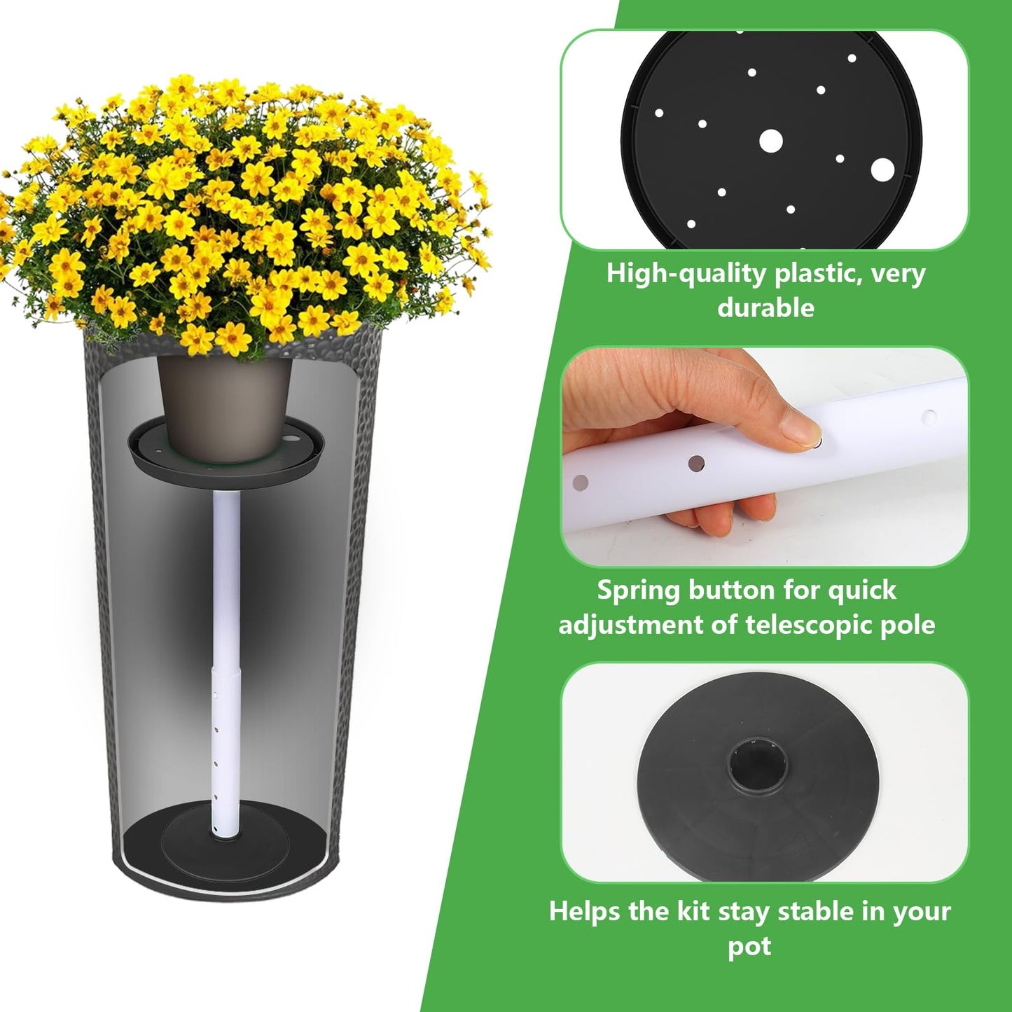 2 Pack Plant Riser Inserts for Large Pots, 8 in/10 in Interchangeable Sturdy Planter Inserts & 11 - 17 in Adjustable Height Lifters Planter Filler for Indoor & Outdoor Various Shapes Pots（Black）
