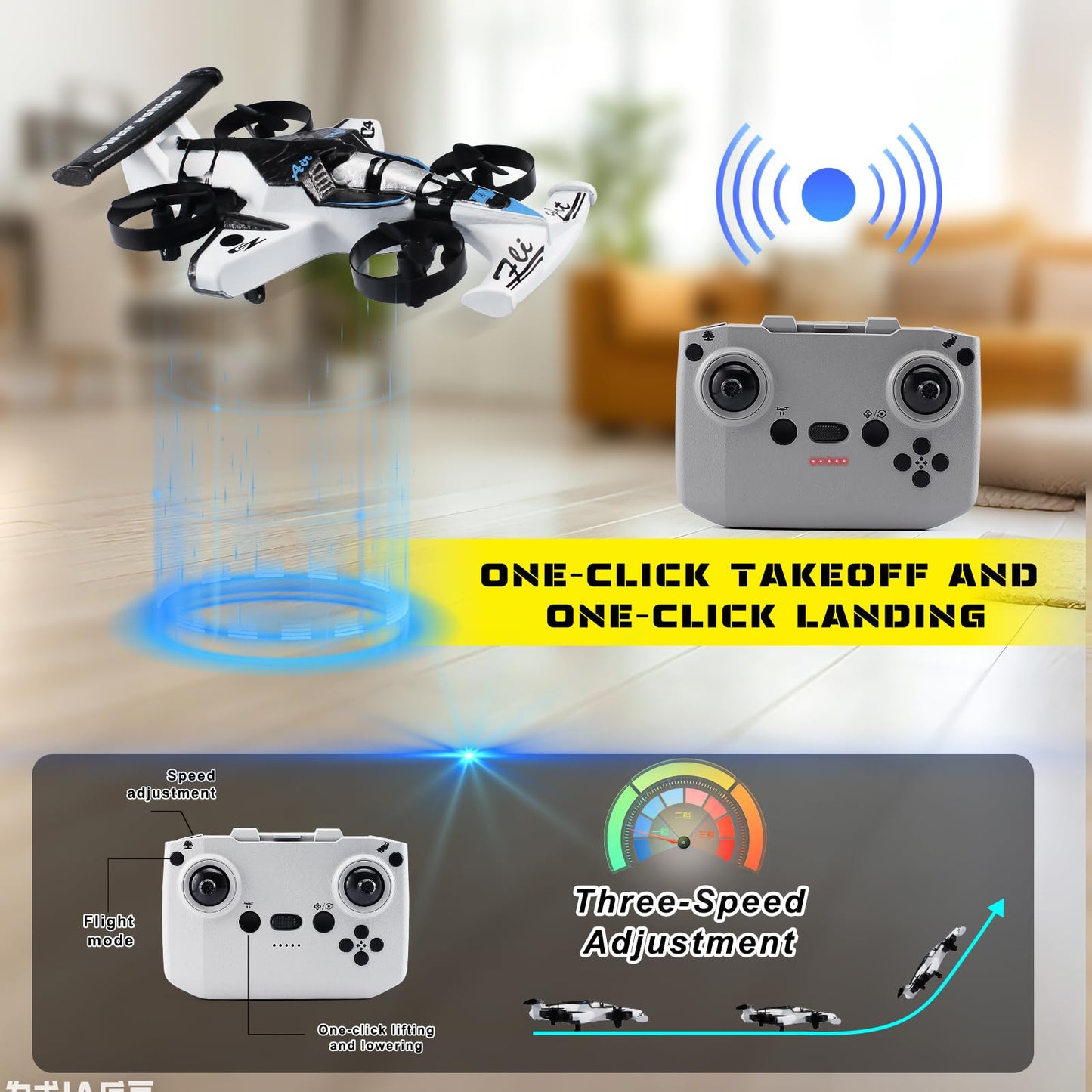 2-in-1 Flying Car & Stunt Drone, Racing Drift Aircraft，2in1 RC Quadcopter & Flying Car Toys for Age 14 Boys Small Micro Indoor Remote Control Flying Car Toy (White)