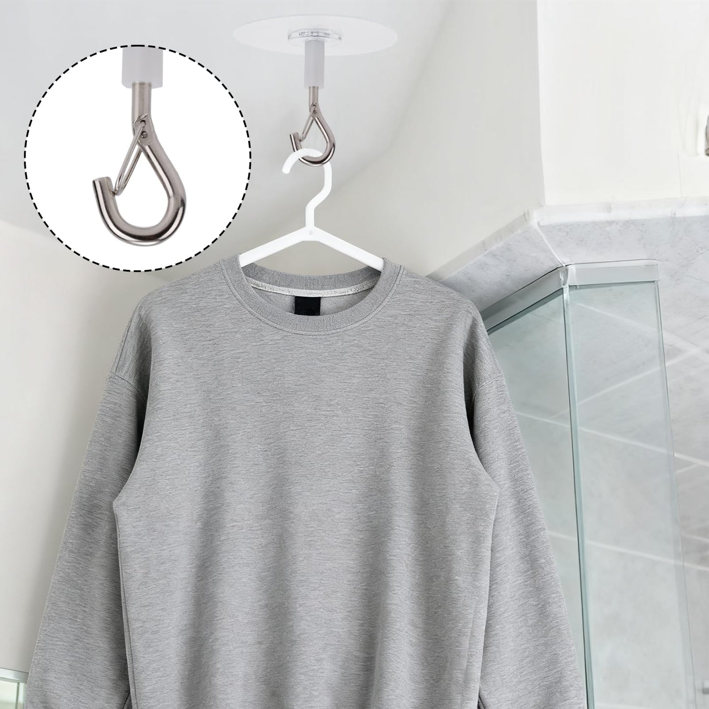 Penitue 10pcs Heavy Duty Self Adhesive Ceiling Hooks, No Drill Ceiling Hooks with Safety Clasp for Fans Plants Lights Kitchen Bathroom Office Storage & Wall Decor
