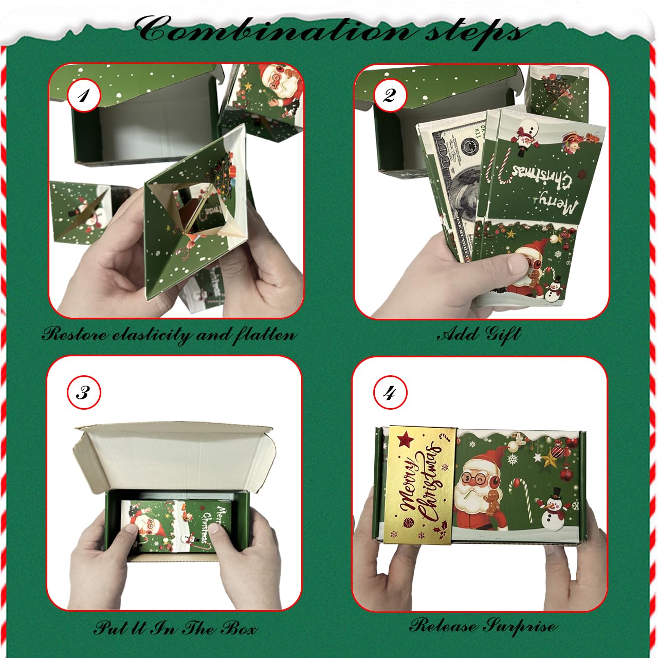 2025 New Year Surprise Gift Box Explosion Pop-up Cash, Unique folding and bouncing Gift box, Christmas and Birthday Surprise Explosion Box(12 bounces) (green)