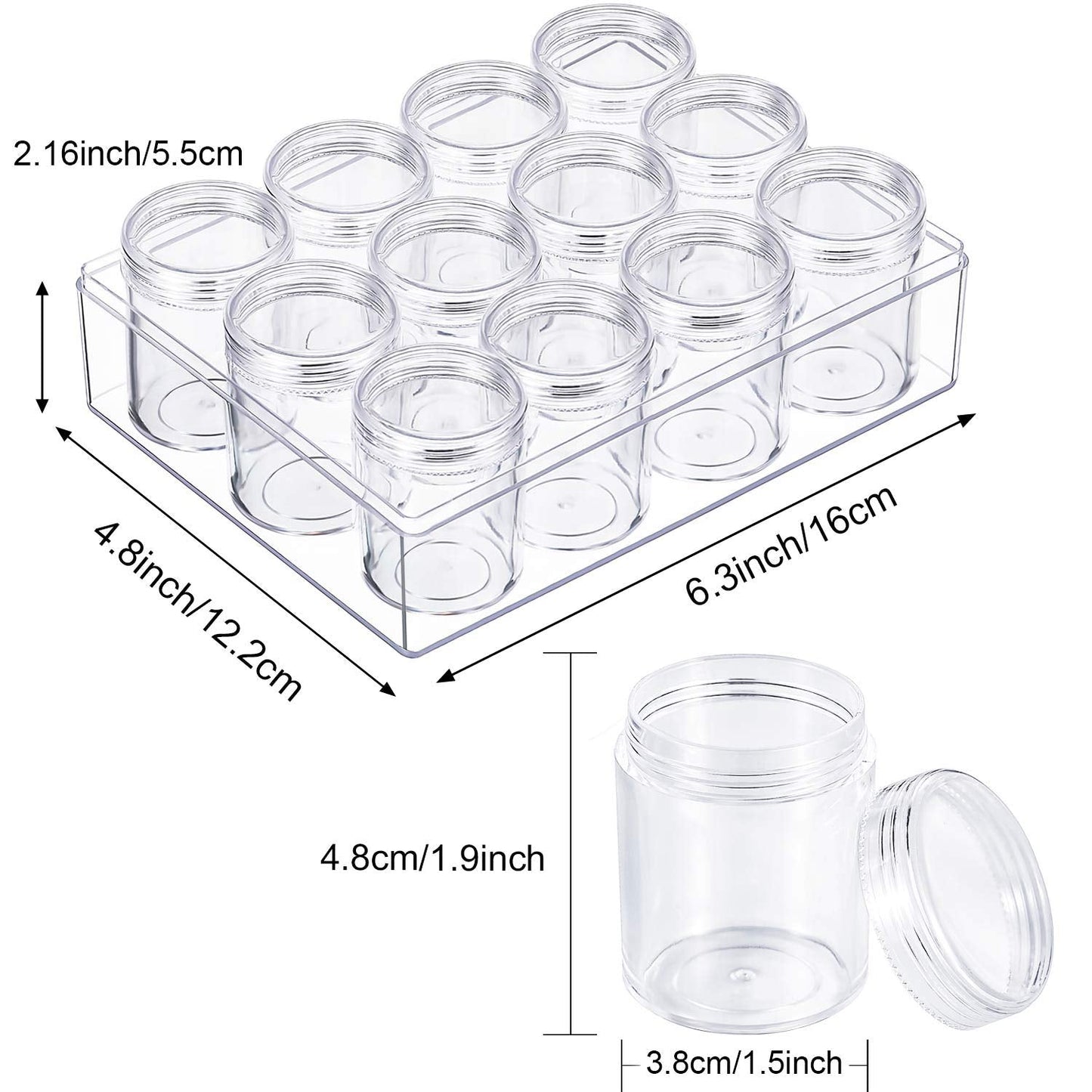 Blulu Clear Bead Organizer Small Bead Storage Containers Set 12 Pieces Plastic Storage Cases Cylindrical Clear Craft Supply Case for Earrings, Rings, Necklace, Threads, Beads(1.9 x 1.5 x 1.5 Inches)