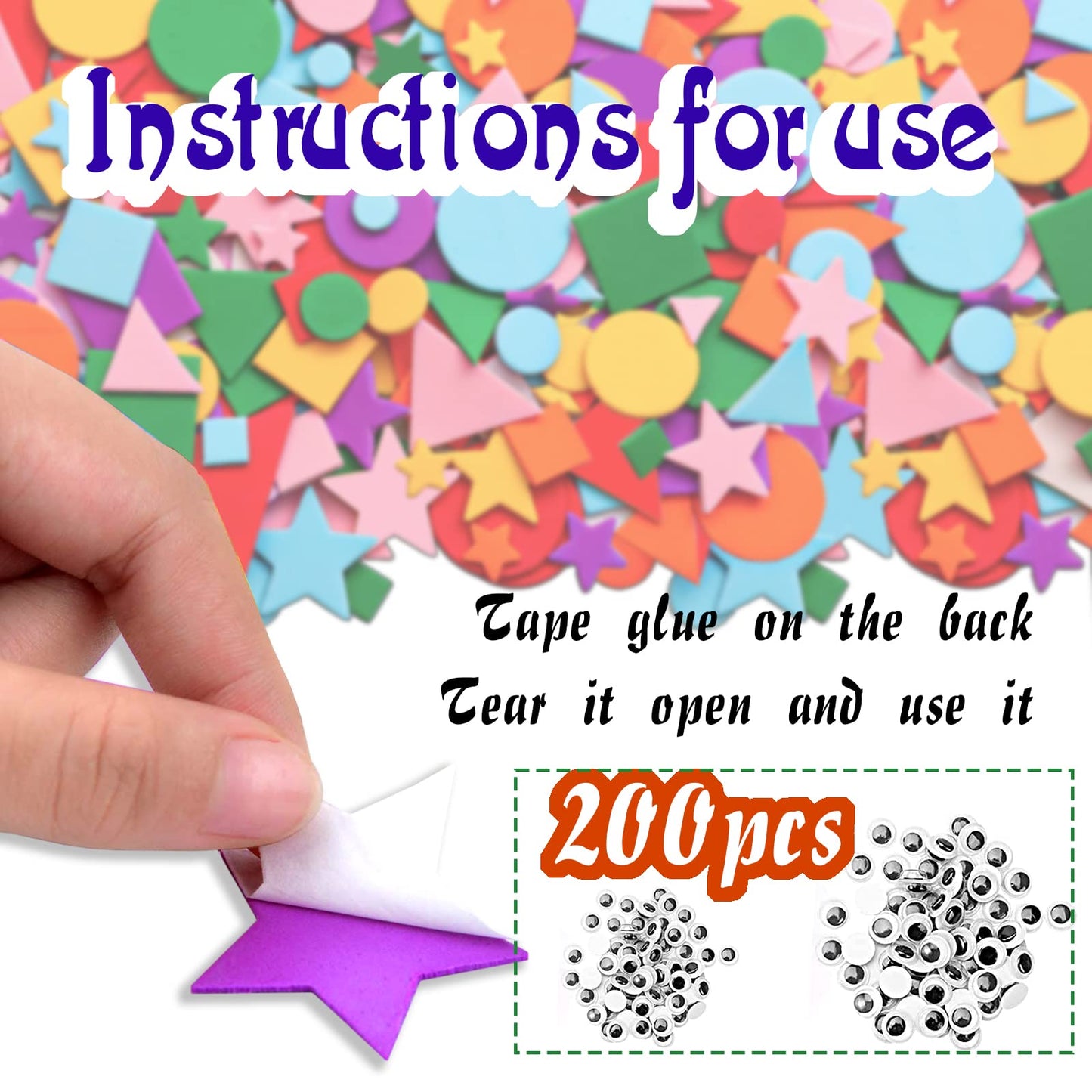 Gushu 1500Pcs Foam Stickers Foam Shapes Stickers for Kids,10 Colors Self Adhesive Craft Supplies Geometric Stickers with Googly Eyes for Preschool Craft DIY Program (Circle, Square, Triangle, Star)