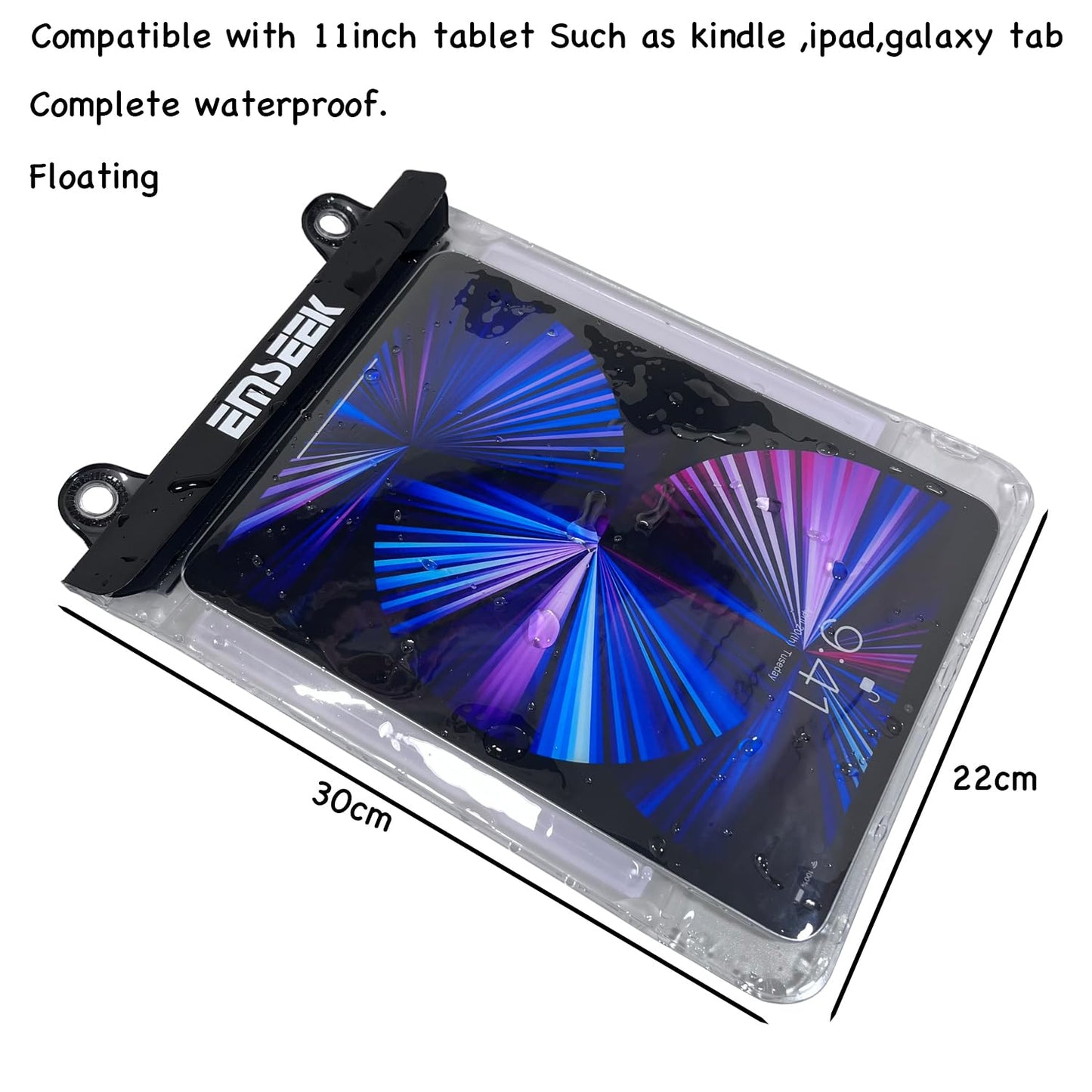 EMSEEK Floating Waterproof Tablet Case eReader Cover Bag Waterproof Holder Pouch for ipad pro air 11" Galaxy Tab S9 Surface Go 3 Kindle Scribe Up to 11.5 inch (Black)