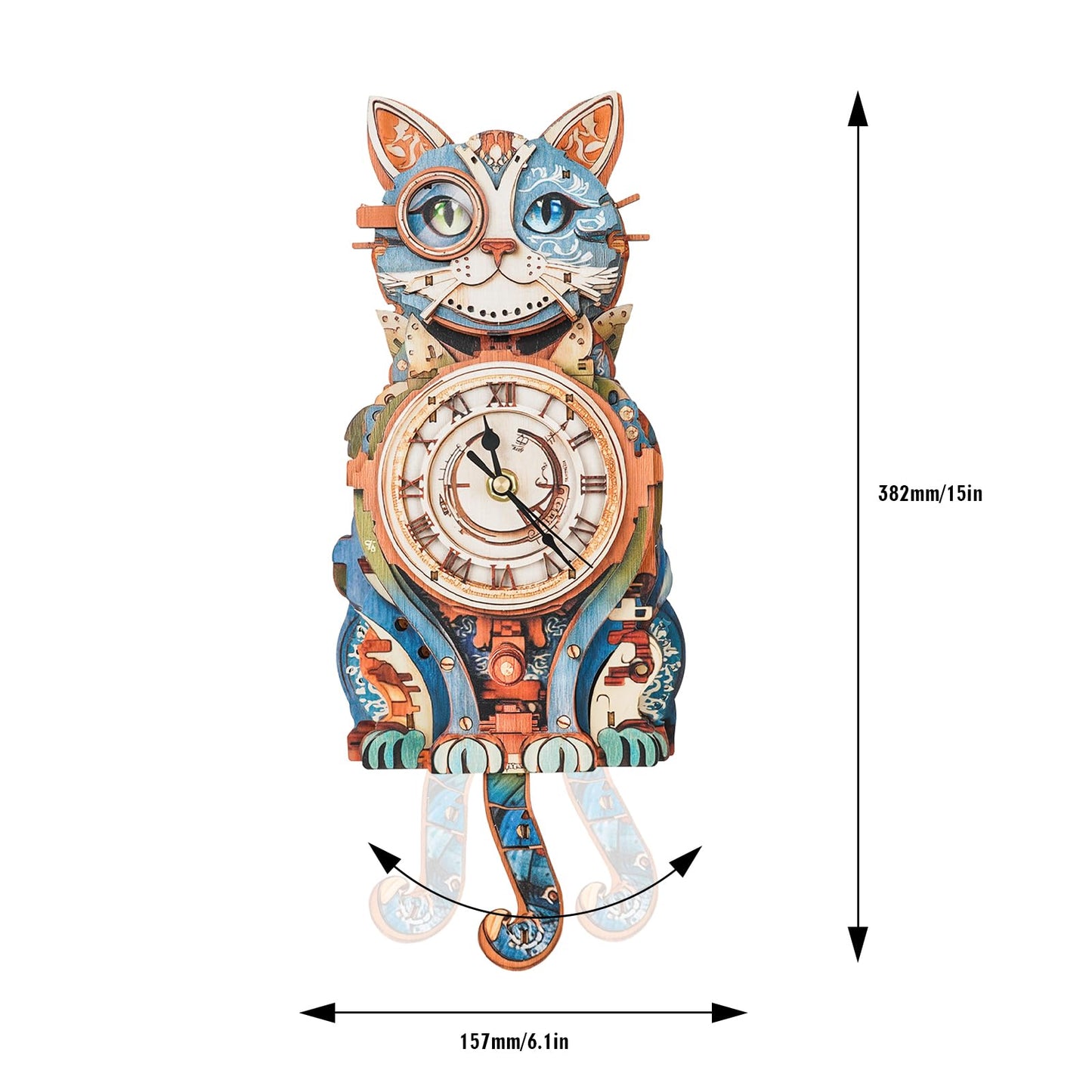 3D Wooden Puzzles for Adults Cat Clock - Model Building Kit Clock Puzzle Creative Craft Gift Home Deco for DIY Enthusiasts, Brain Teaser Building Set Birthday Gifts