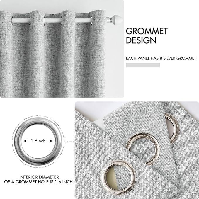 MIULEE 100% Blackout Linen Curtains for Bedroom Thermal Insulated Glacier Gray Grommet Room Darkening Curtains & Drapes for Living Room Nursery 52 x 96 Inch (2 Panels)