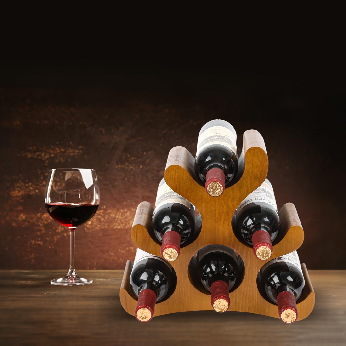 TRUDING Countertop Wine Rack - 6 Bottle Wooden Wine Rack - Freestanding Wine Bottle Holder Stand - Wine Storage Rack for Cabinet Pantry Bar Kitchen (Brown)