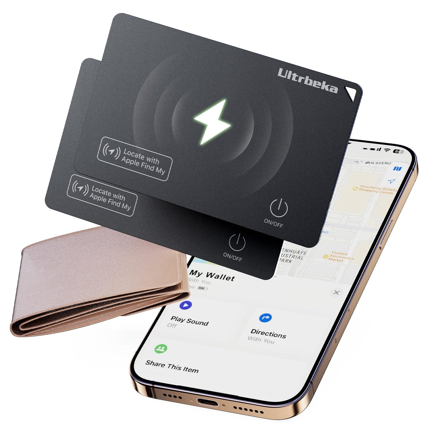 Ultrbeka Wallet Tracker Slim Card Tracker, 0.094in Rechargeable Bluetooth Tracker for Wallets, Passport, Work with Apple Find My, Card Locator- iOS Only [Apple MFi Certified] - 2pcs in 1