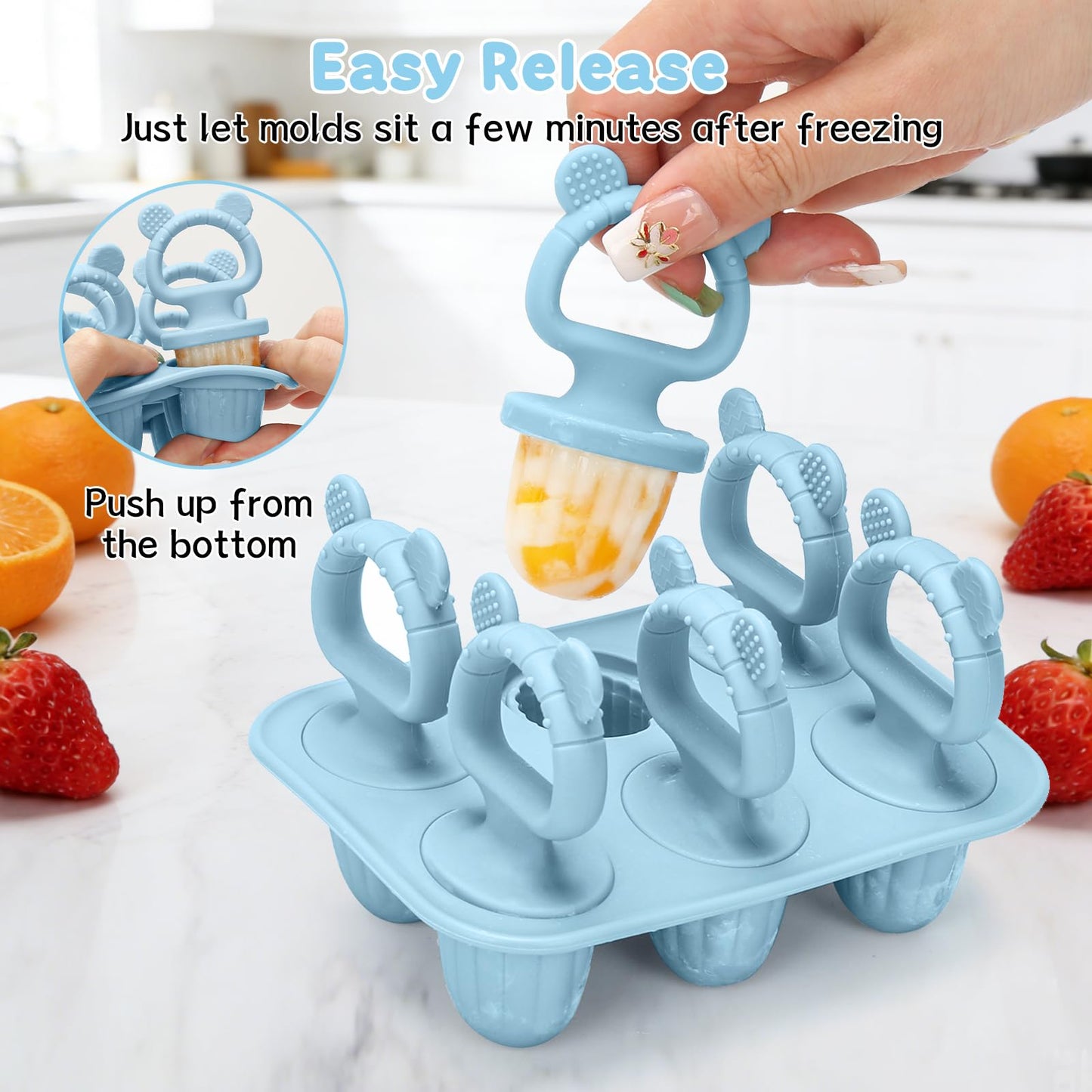 Silicone Baby Popsicle Molds with Sticks, Mini Popsicles Molds for Babies Breastmilk Popsicle Molds for Teething Relief, Frozen Treats Maker Popsicle Maker Ice Pop Mold for Toddlers Kids(Blue)