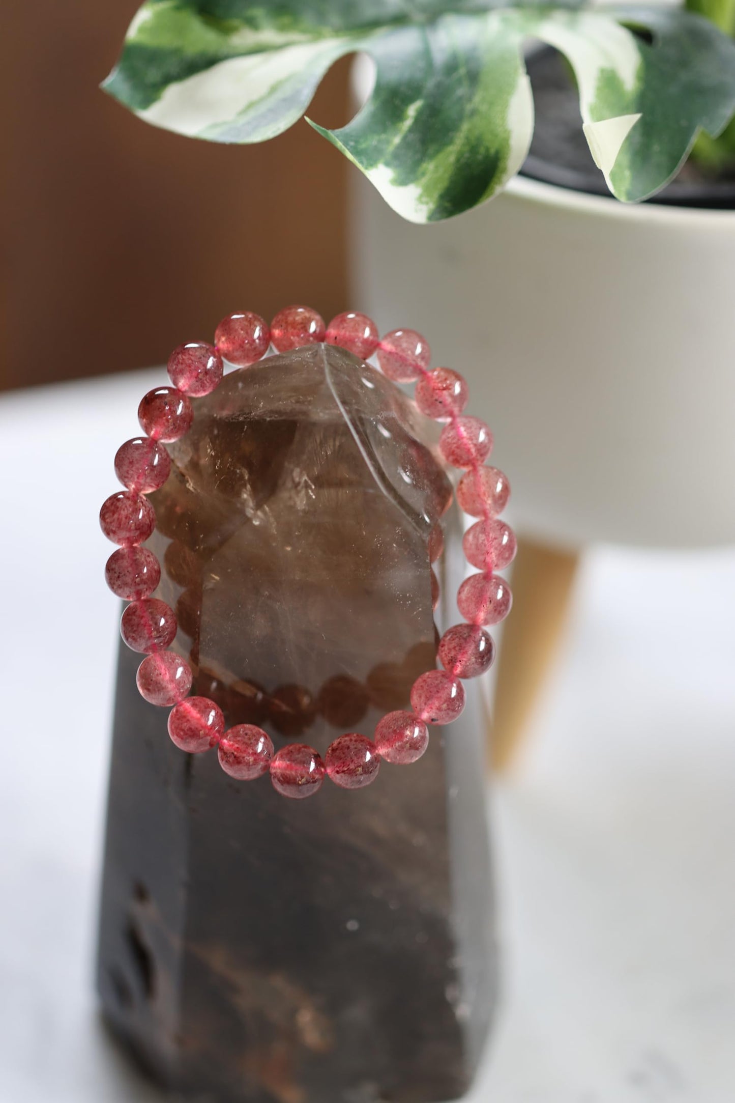 The Vida Handmade AAA+ Quality Crystal Stretch Elastic Bracelet - Nature Gemstone - Jewelry Gift - Holiday Gift - For Women & Men (Strawberry Quartz)